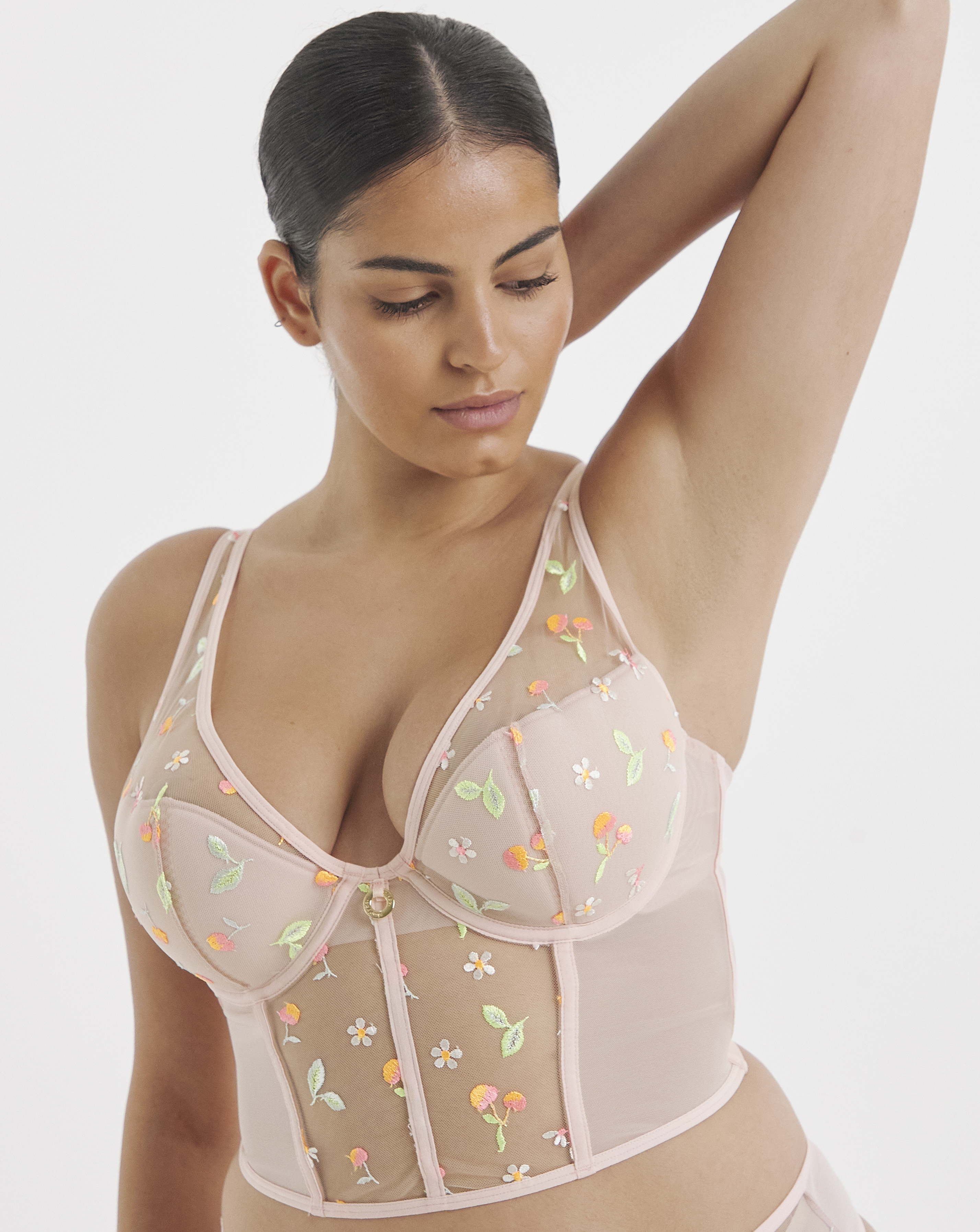 Simply Be Cherries Embroidery Half Padded LL Bra In Pink | UK Size 36B Women's