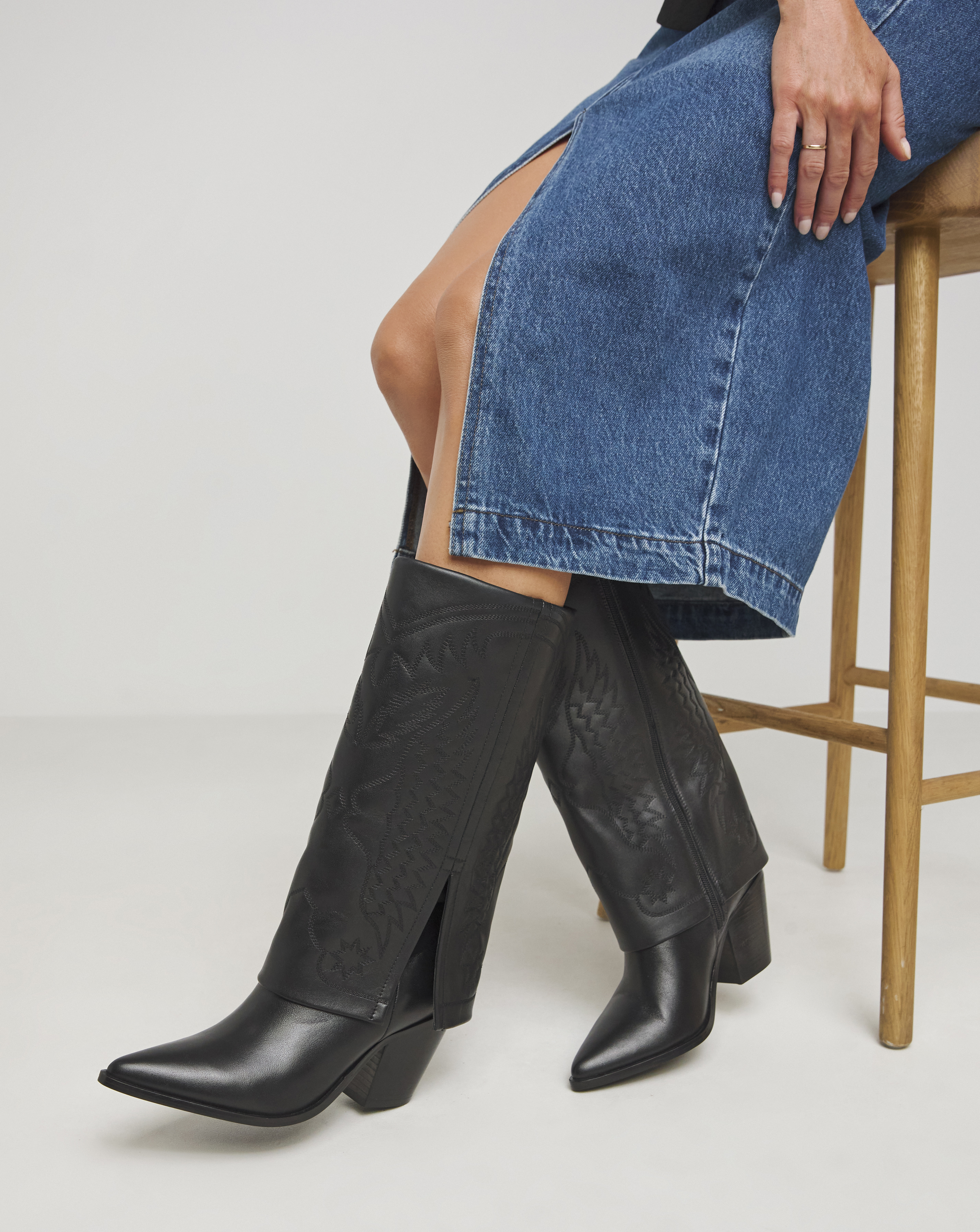 Embroidered Cuff Western Boot Ex Wide