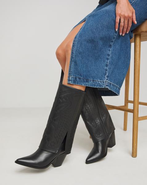 Embroidered Cuff Western Boot Ex Wide