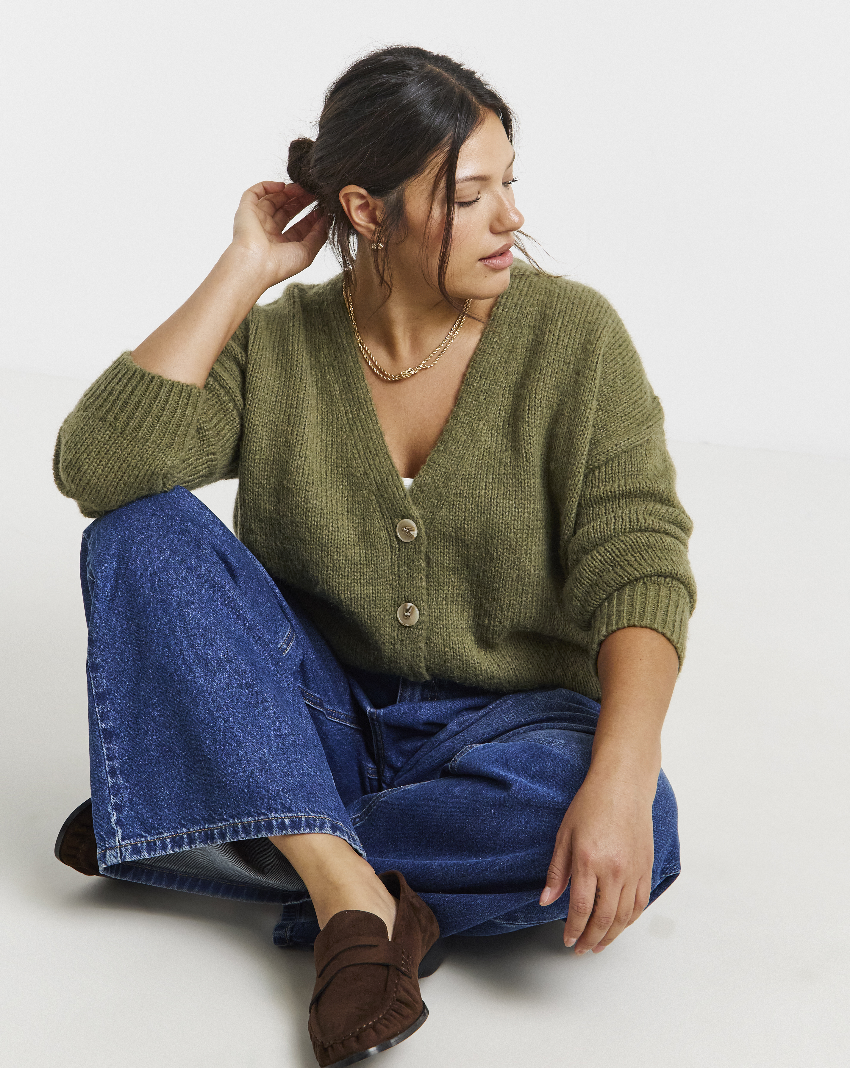 Olive Green Fluffy Boyfriend Cardigan