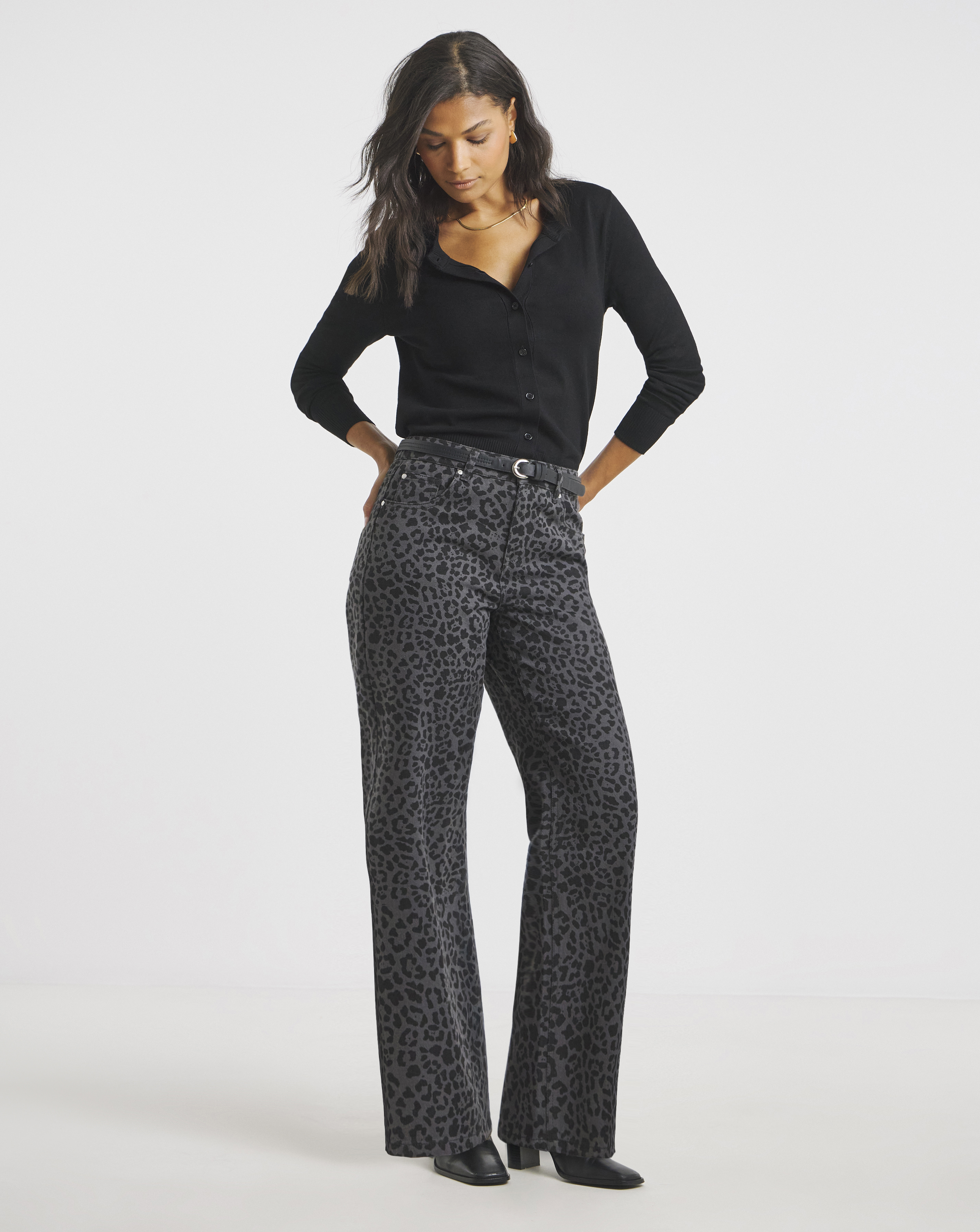 SBE Grey Leopard Wide Leg Jeans
