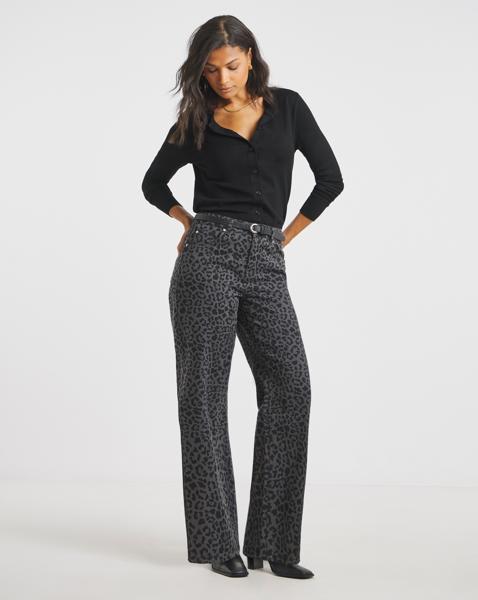 SBE Grey Leopard Wide Leg Jeans