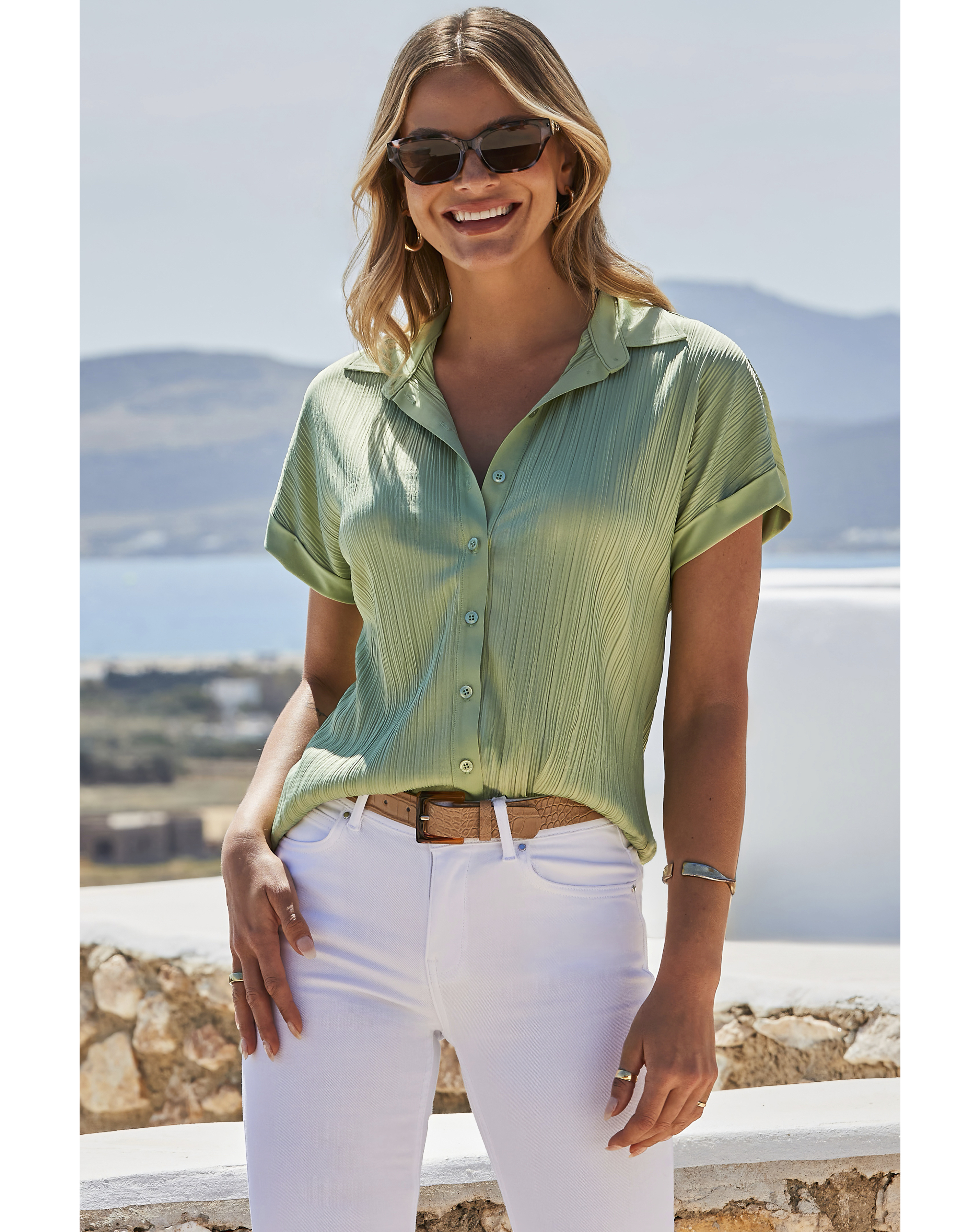 Sosandar Plisse Sleeveless Shirt