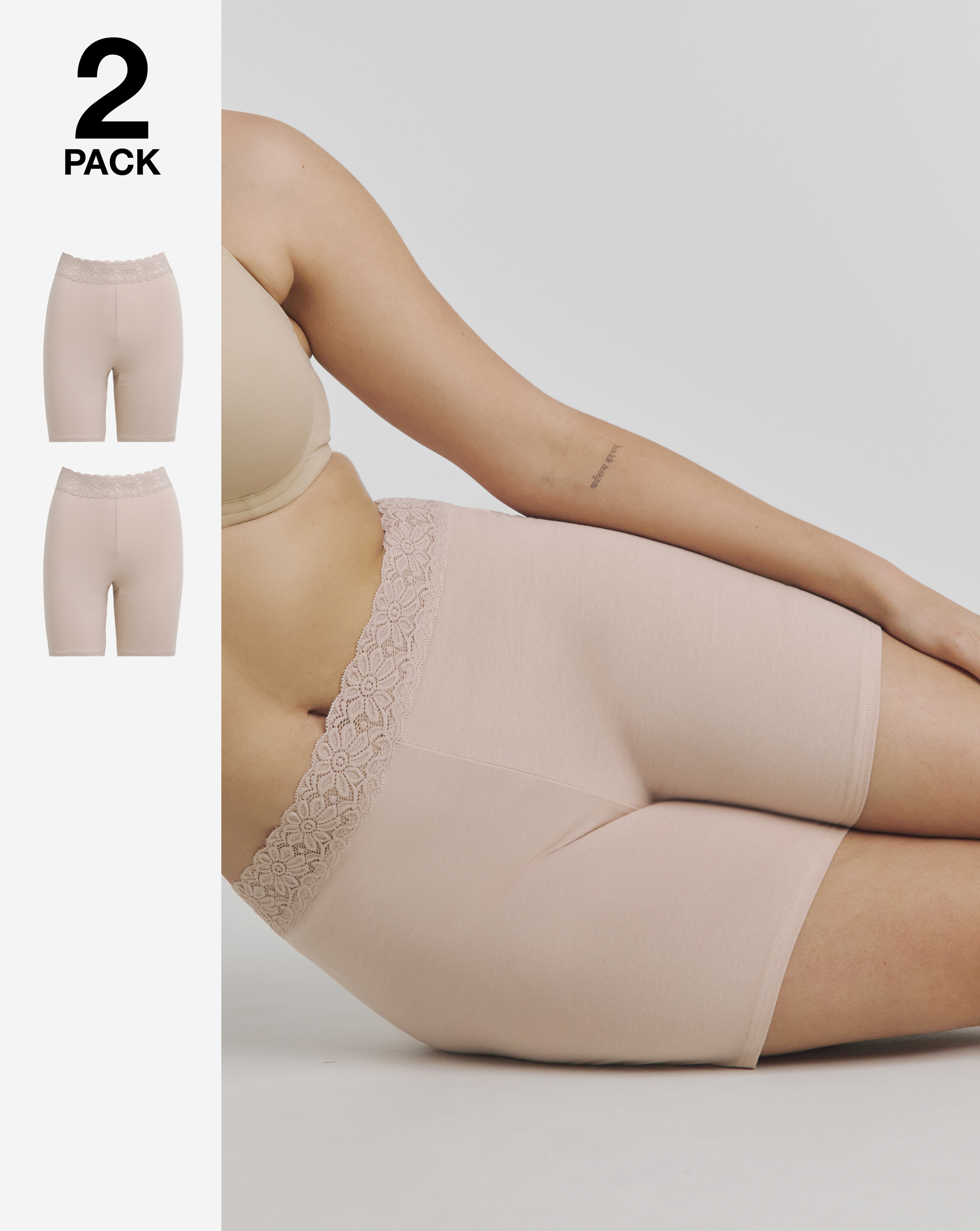 2 Pack Lace Trim Cotton Comfort Short