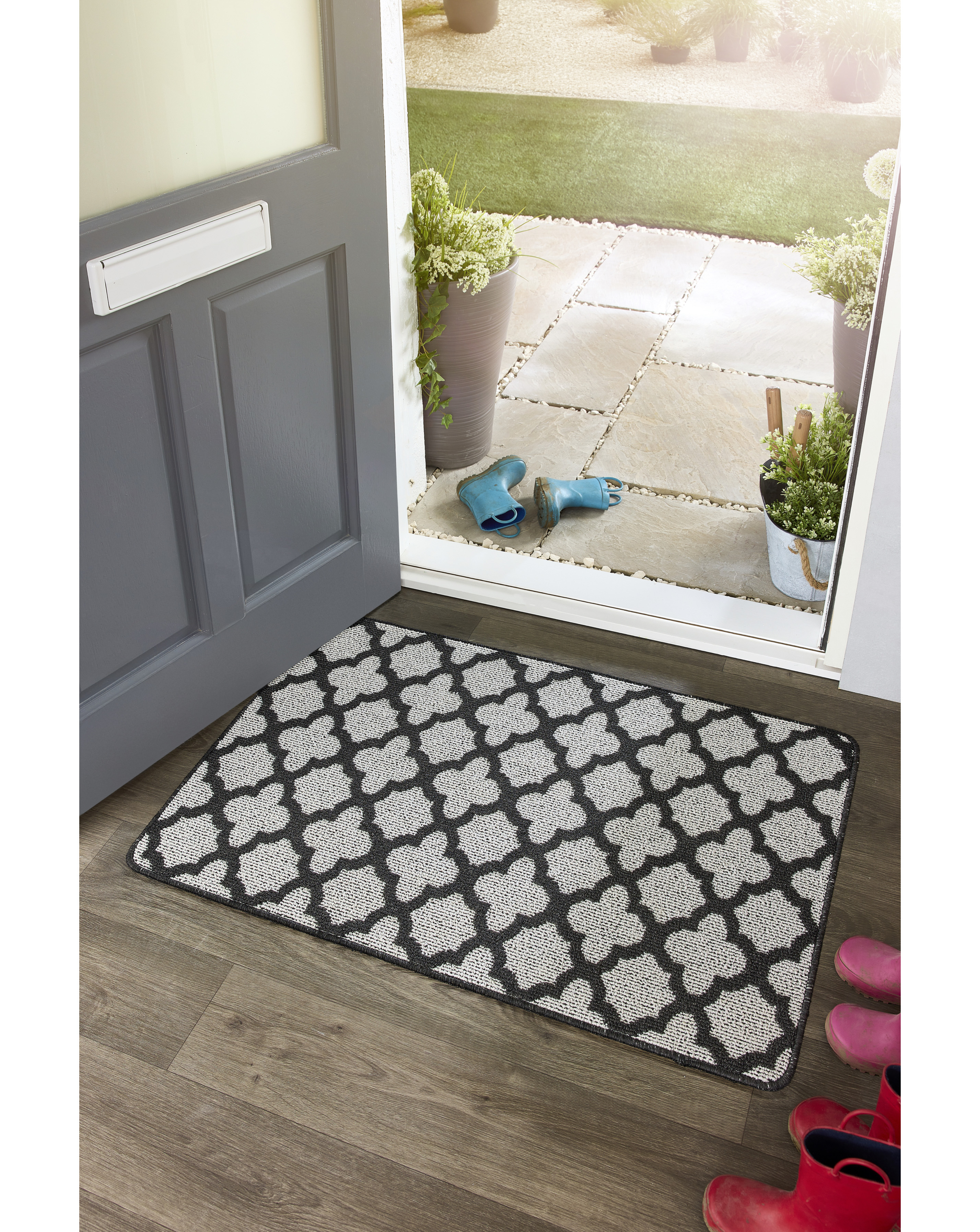 My Mat Moroccan Tile Doormat Charcoal - Washable - Stain Resistant - 50x75 cm