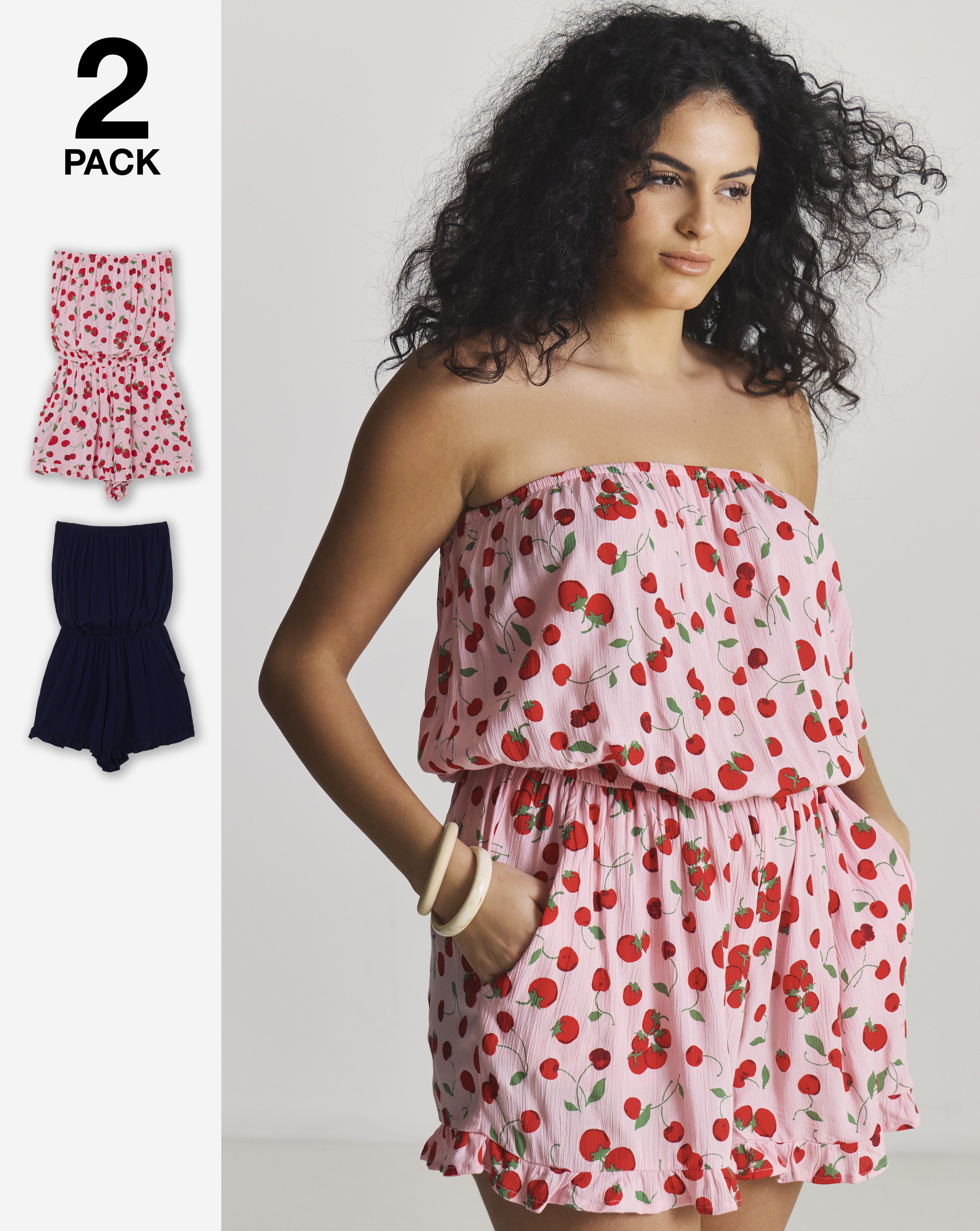 Simply Be 2 Pack Cherry Print Playsuits