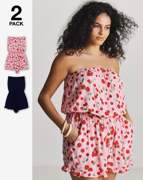 Simply Be 2 Pack Cherry Print Playsuits