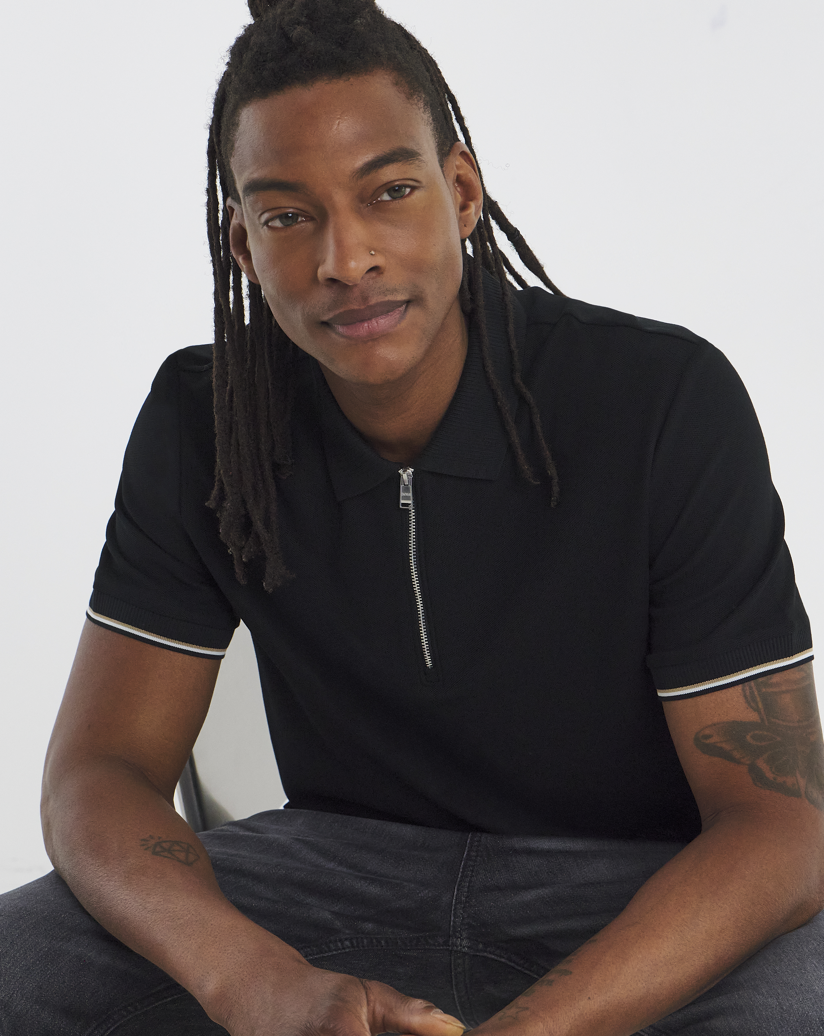 BOSS Zip Neck Polo - Black