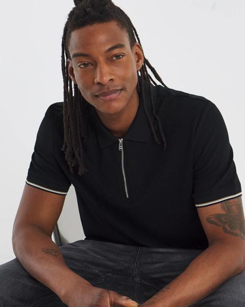 BOSS Zip Neck Polo - Black