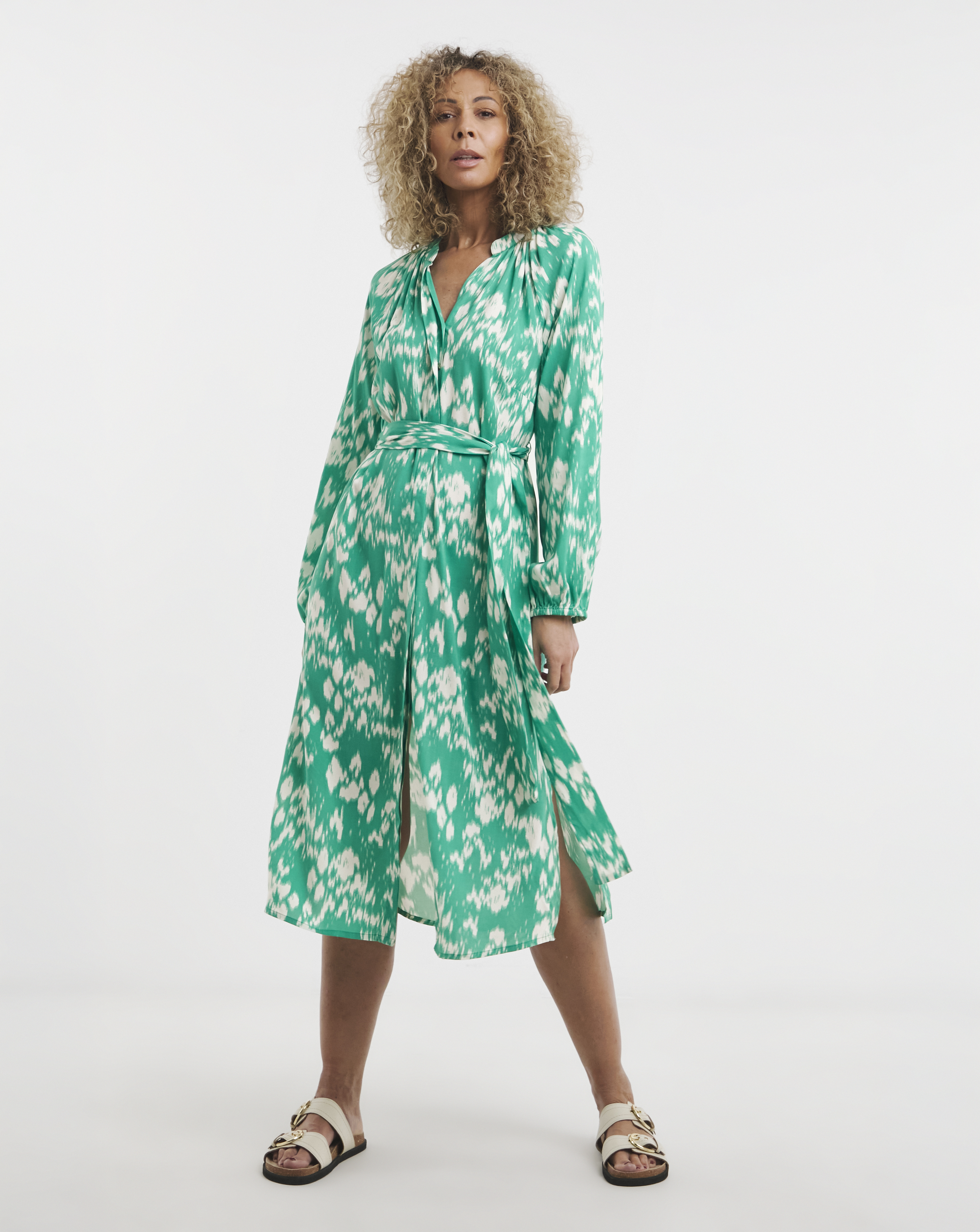 Printed Belted Kaftan Dress