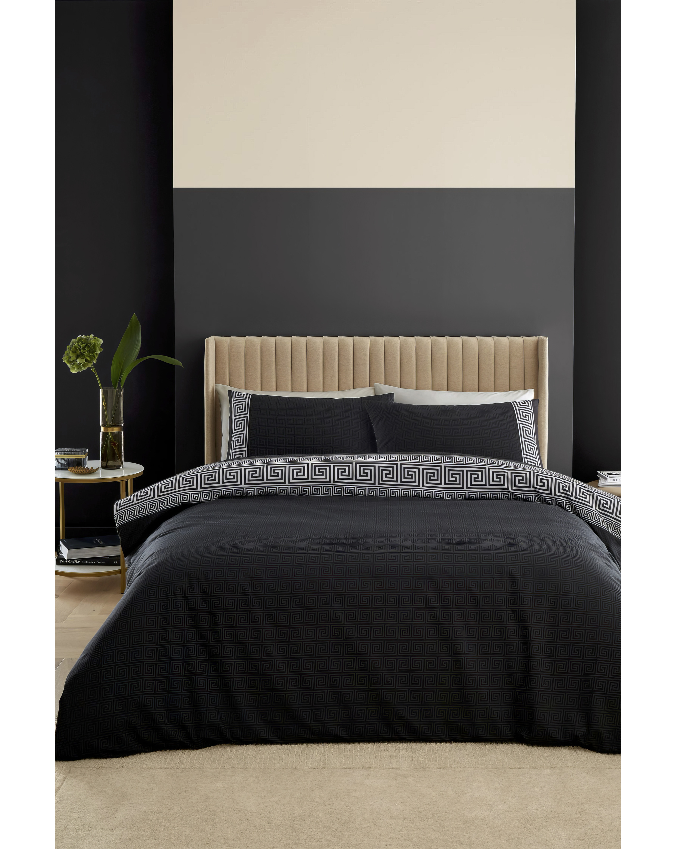 Catherine Lansfield Black Cl Artemis Greek Key Duvet Set King