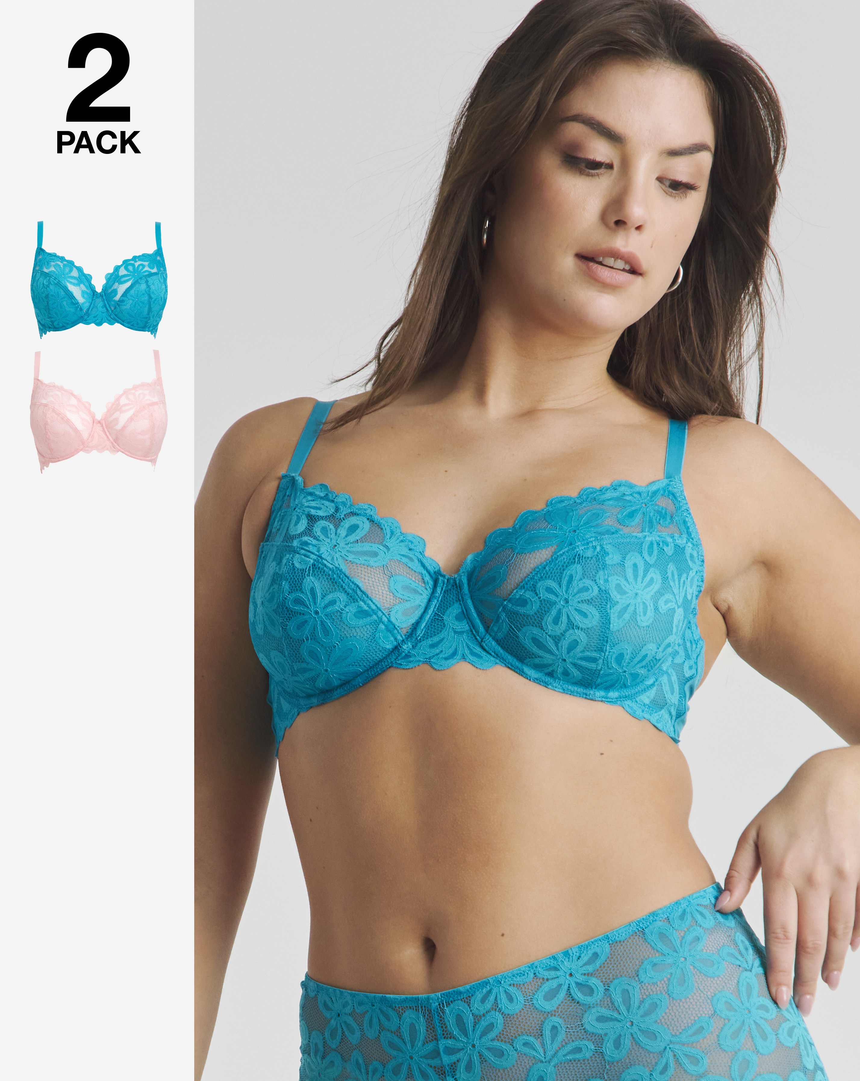 2 Pack Daisy Lace Full Cup Bras