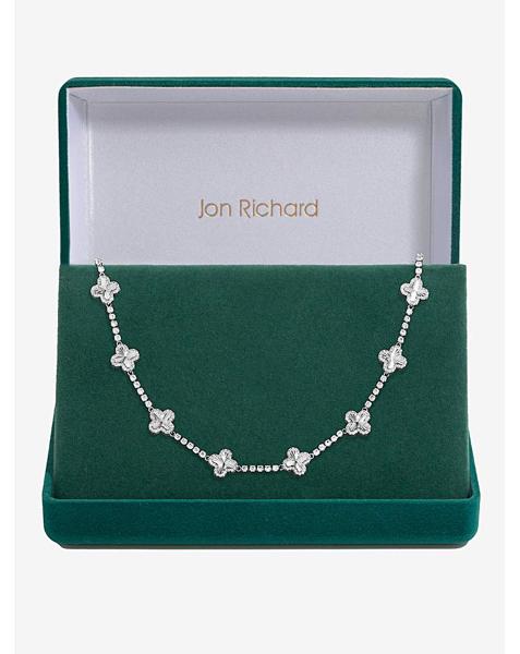 Rhodium Plated Station Clover Necklace