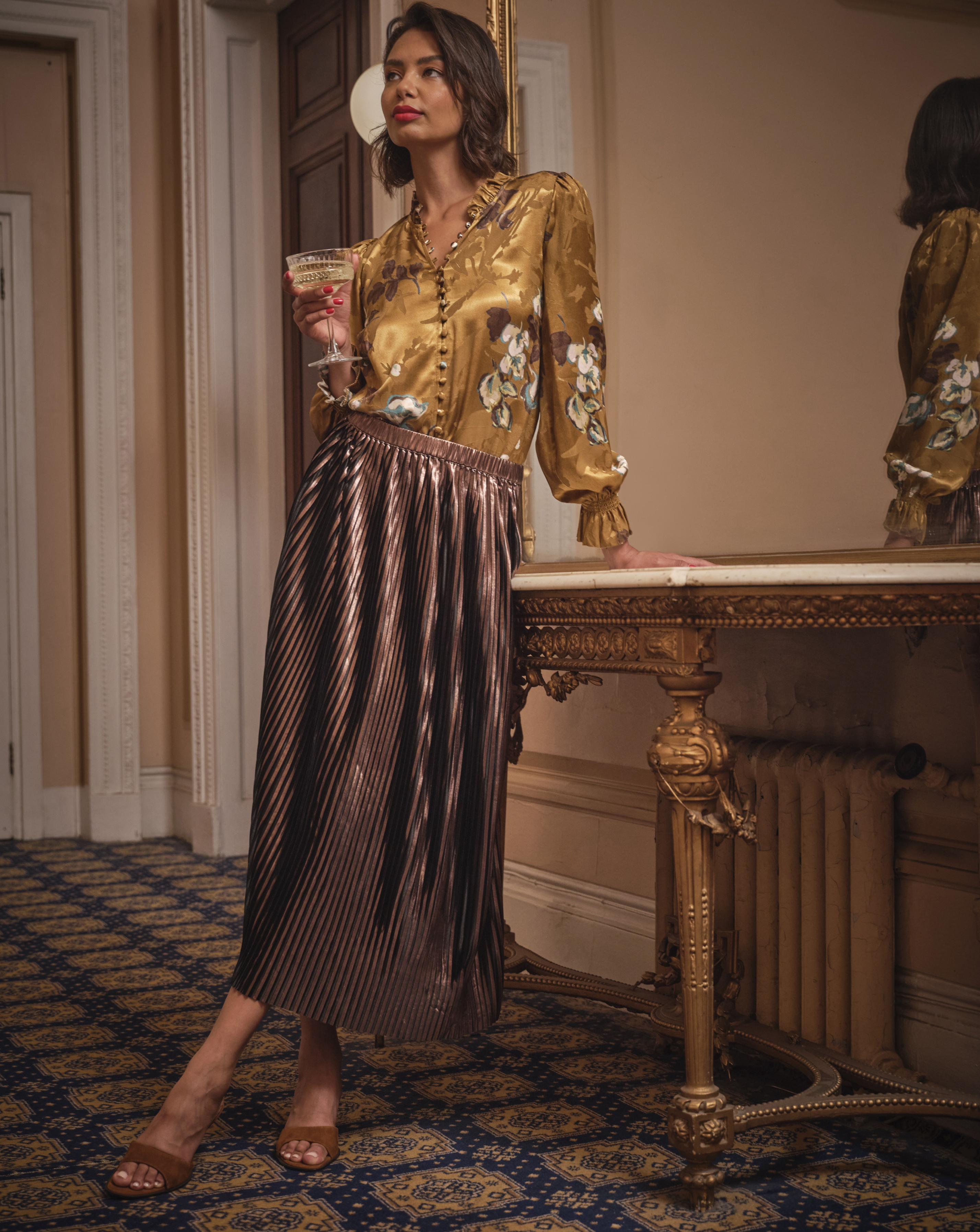 Fatface Bronze Talia Midi Skirt - Size 8