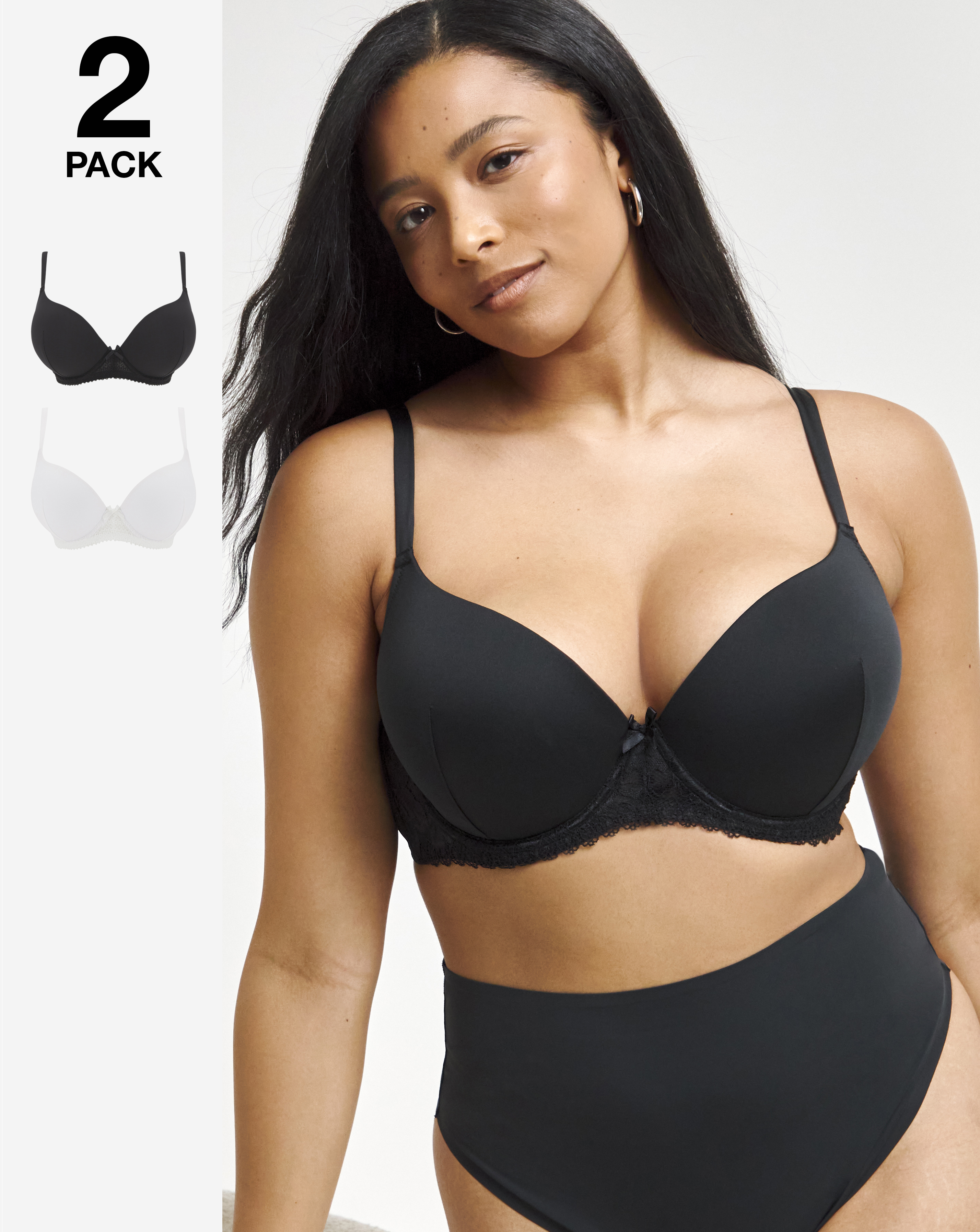 Pretty Secrets DD+ 2 Pack Padded Boost Bras In Black/white | UK Size 36F Women's