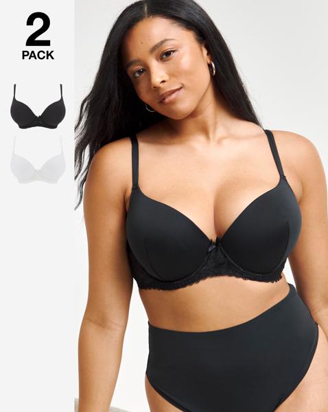 Pretty Secrets DD+ 2 Pack Padded Boost Bras In Black/white | UK Size 36E Women's
