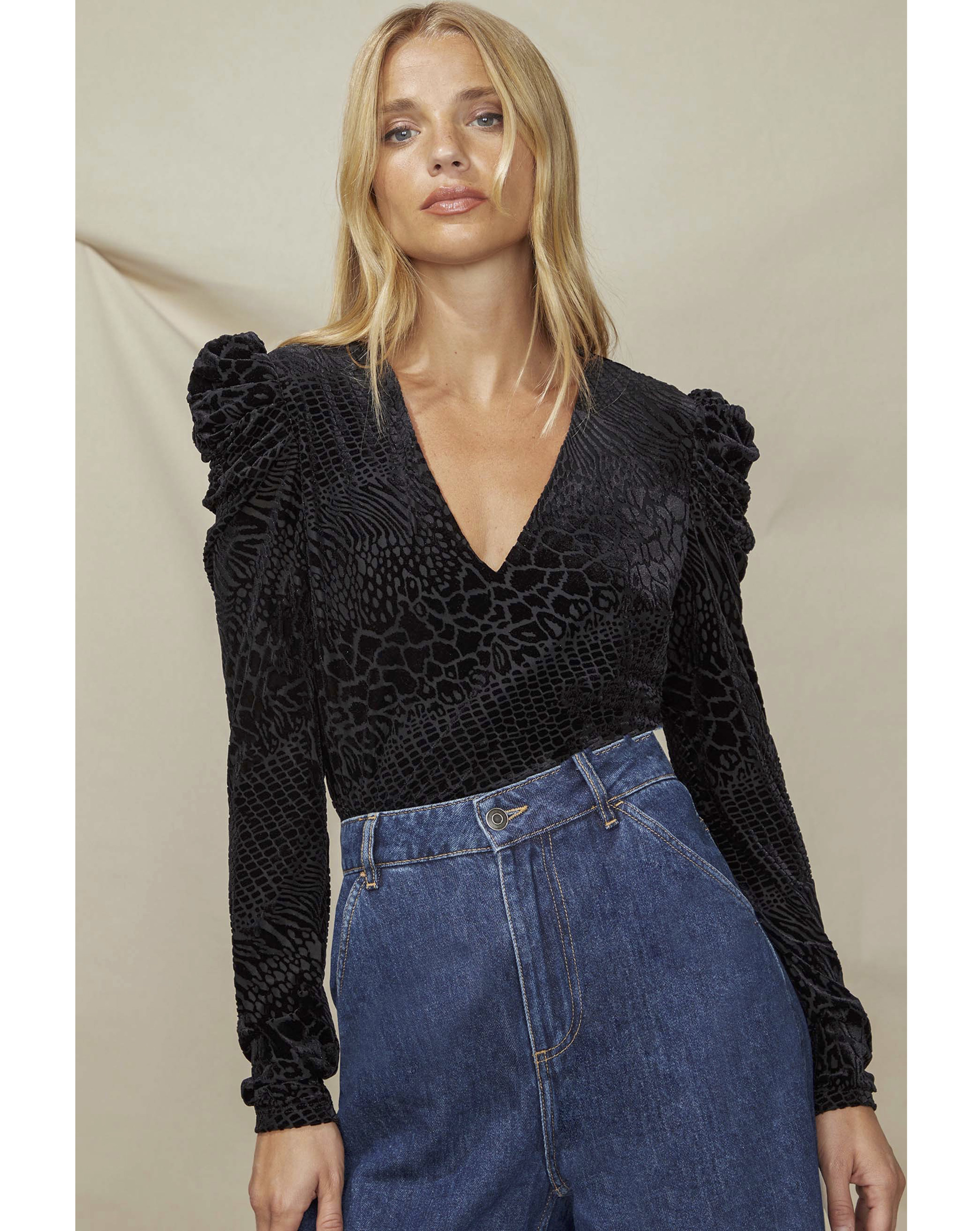 Ro&Zo Animal Burnout Vee Neck Top