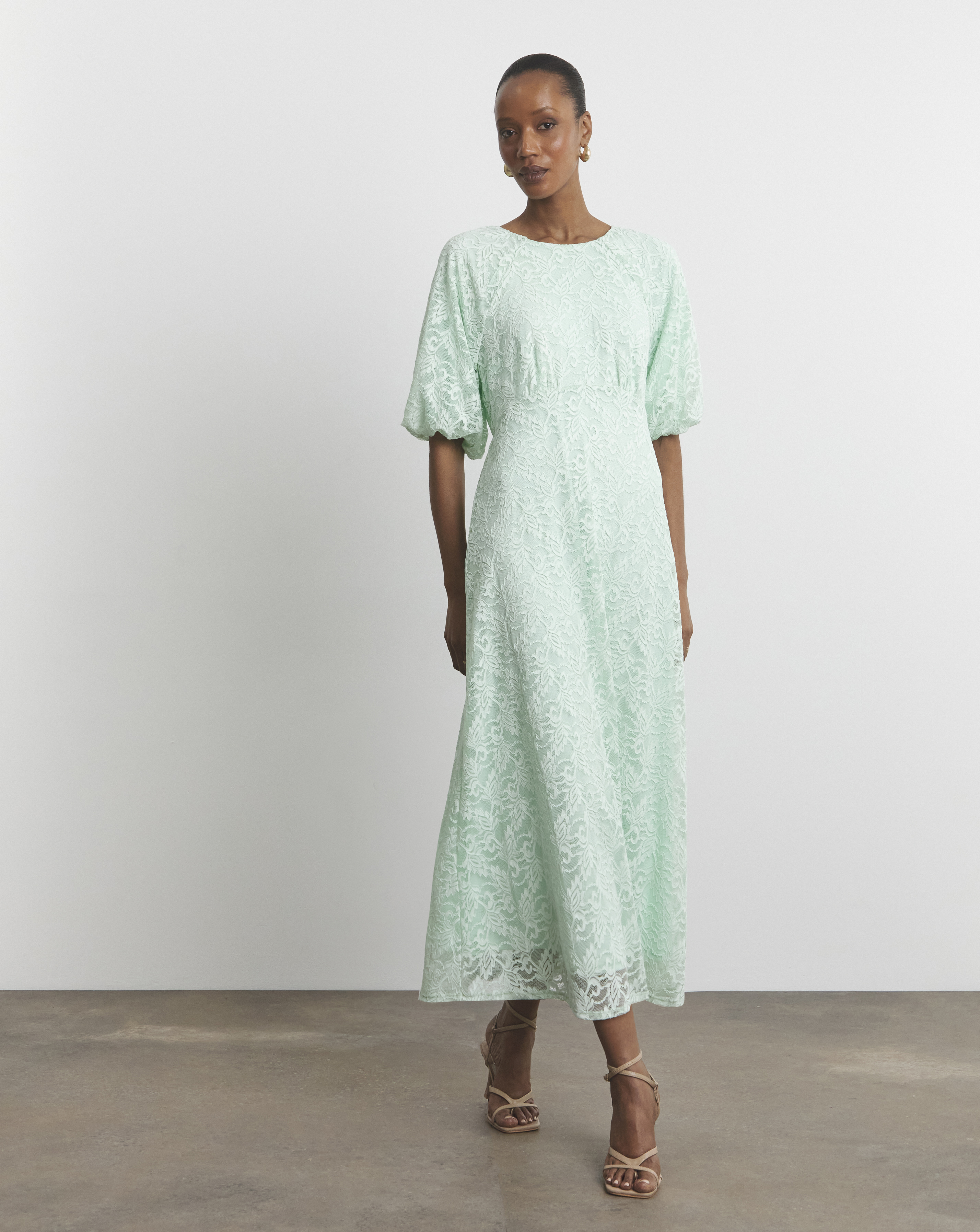 Joanna Hope Lace Dress With Puff Sleeves