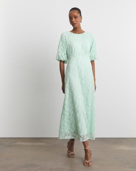 Joanna Hope Lace Dress With Puff Sleeves