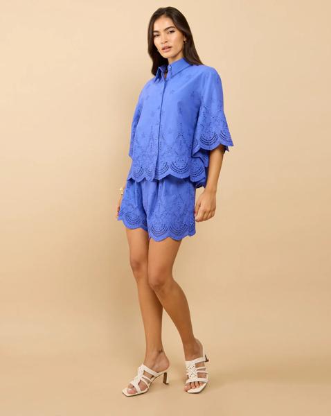 Little Mistress Blue Embroidery Shorts - Image