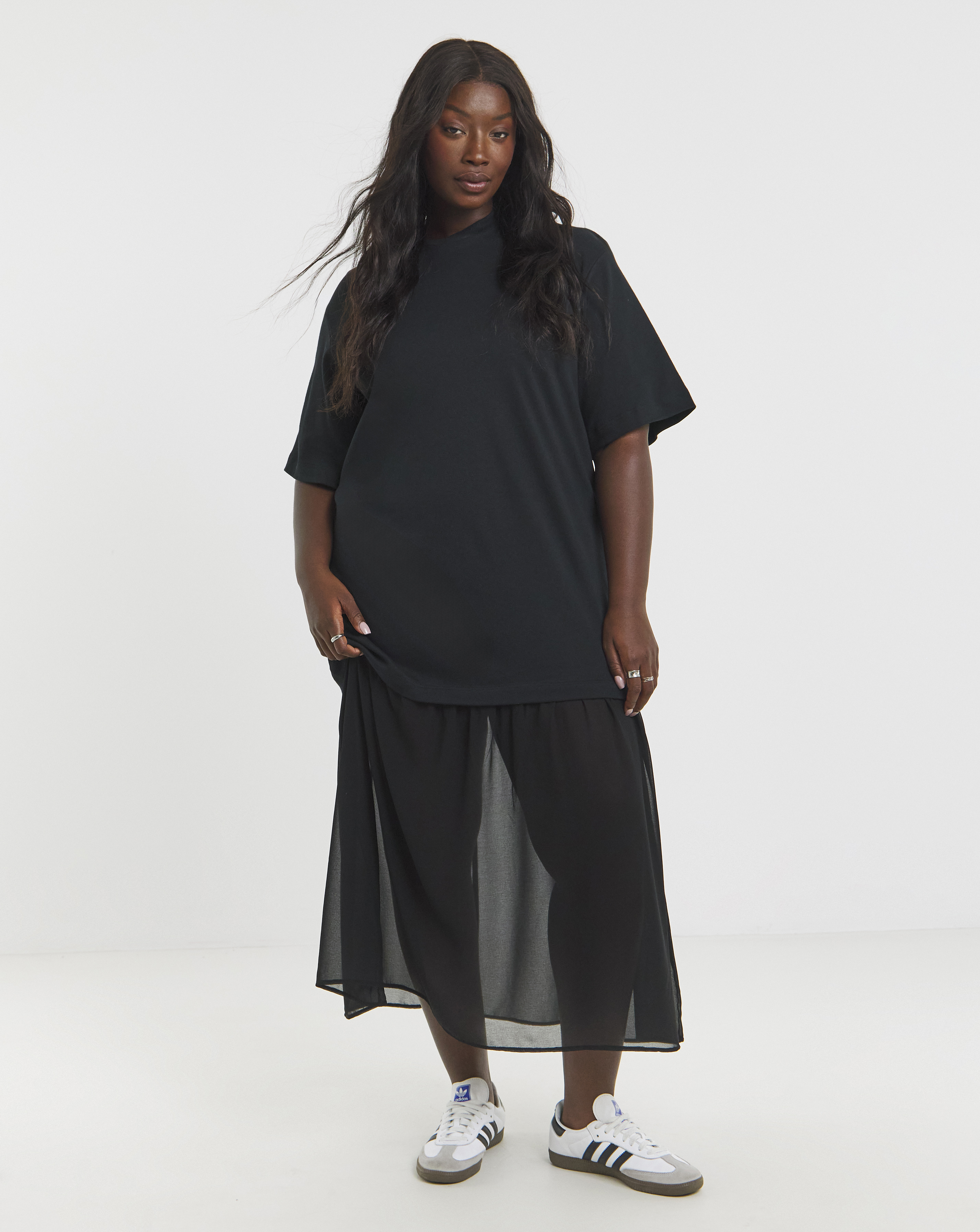 2 in 1 T-Shirt Sheer Hem Midi Dress