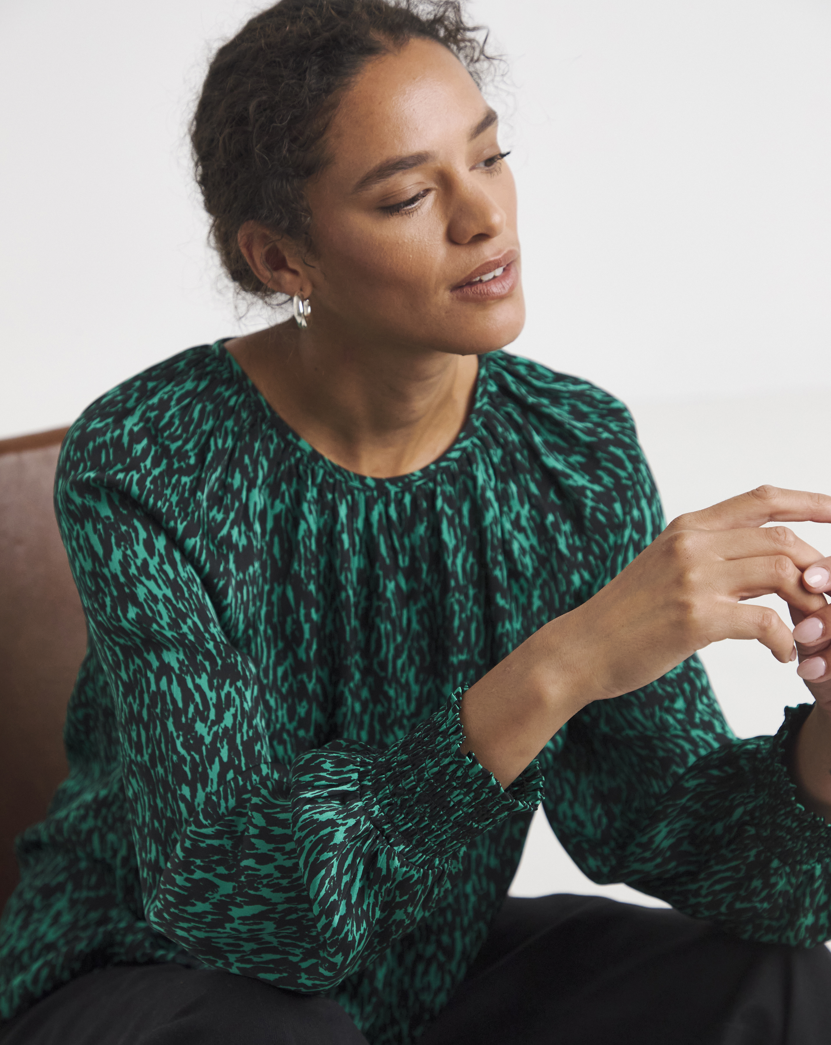 Printed Satin Raglan Blouse