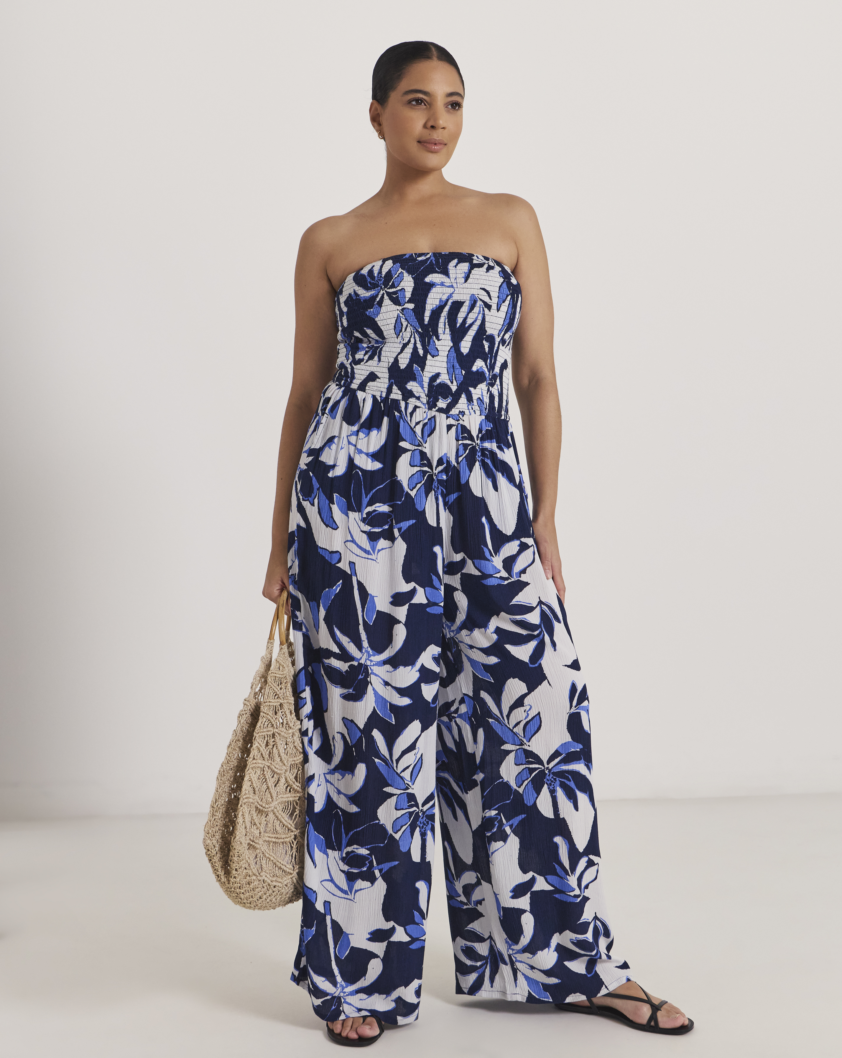 Shirred Bandeau Beach Jumpsuit