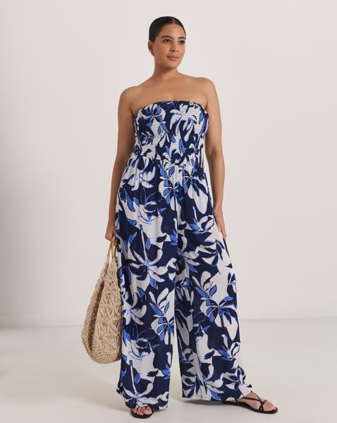 Shirred Bandeau Beach Jumpsuit