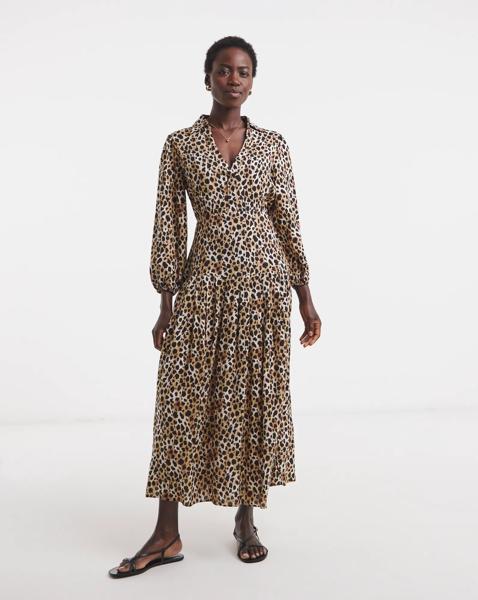 Leopard Print Collared 3/4 Sleeve Dress