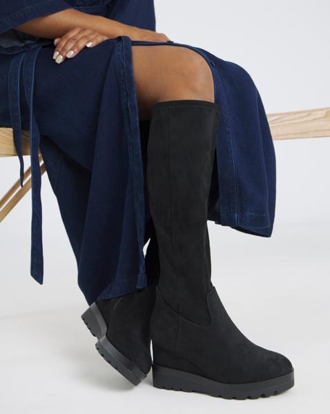 Izzy Stretch Wedge Knee High Boots - Wide Fit (E) & Super Curvy/Curvy Plus Calf - Image