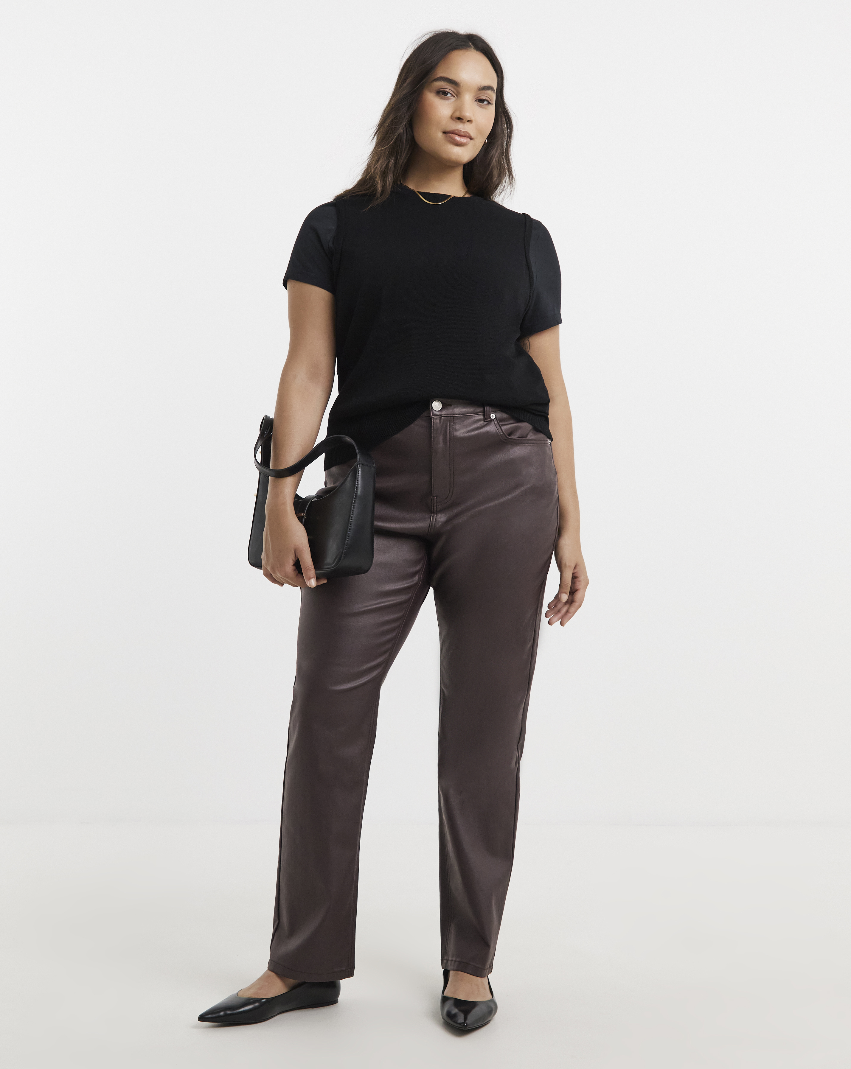 Burgundy Coated Straight Leg Jeans