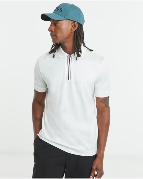 BOSS Zip Neck Polo - White