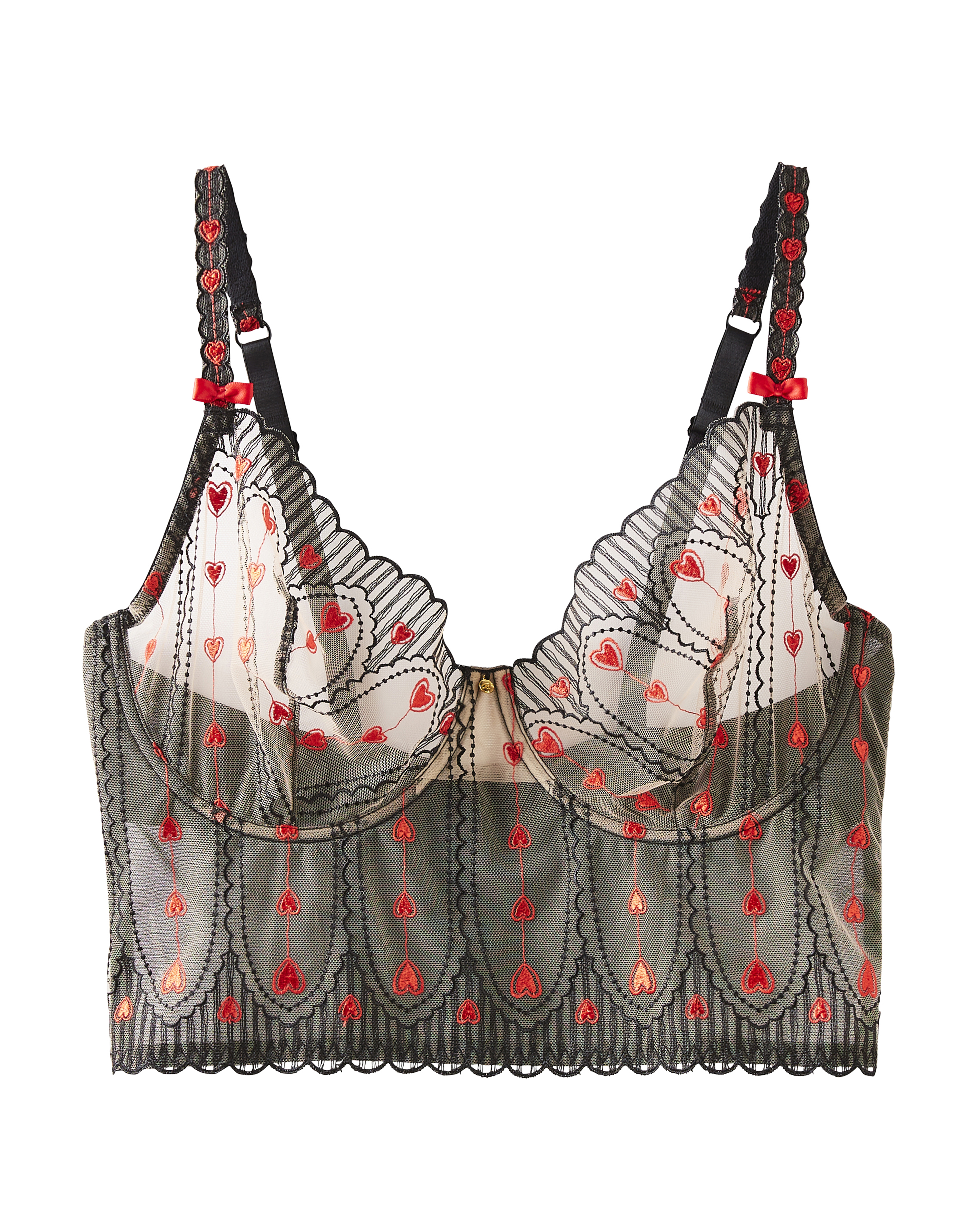 Simply Be Sexy Stripy Hearts Non Padded Bra In Black/red | UK Size 36B Women's