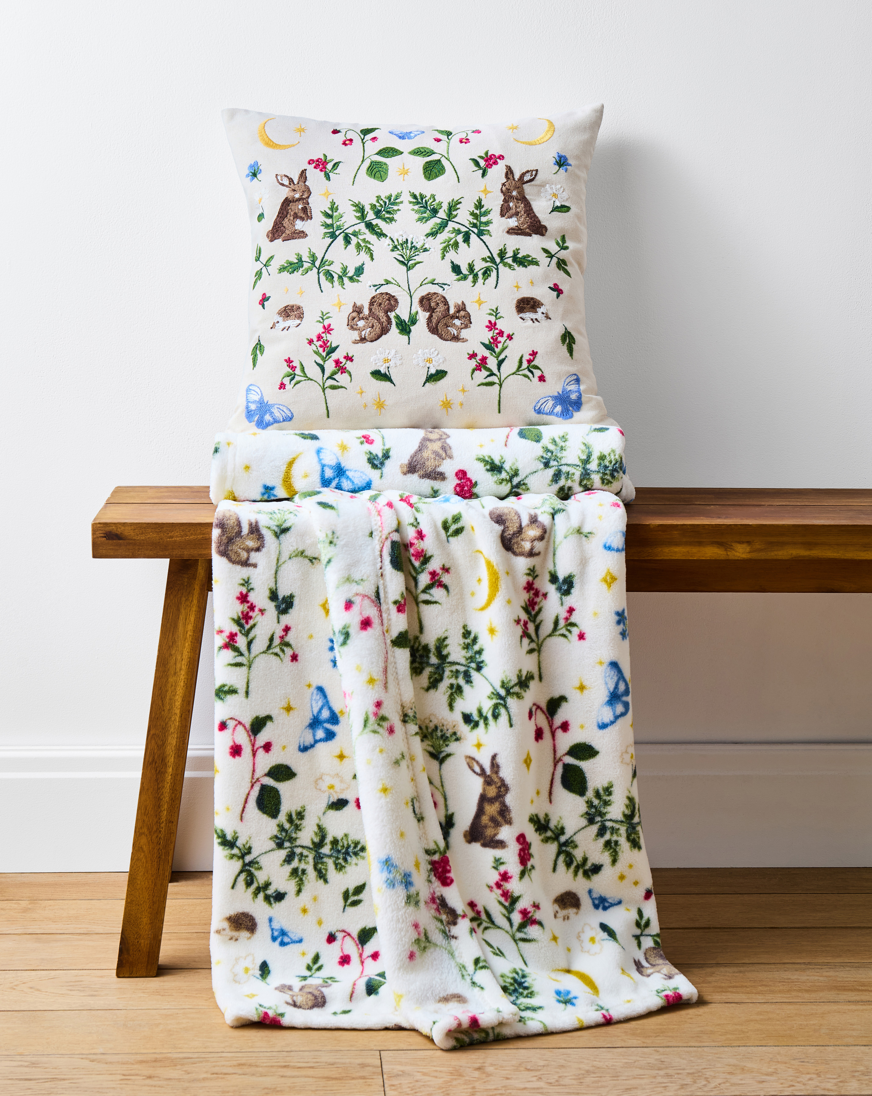 Woodland Animals Embroidered Cushion