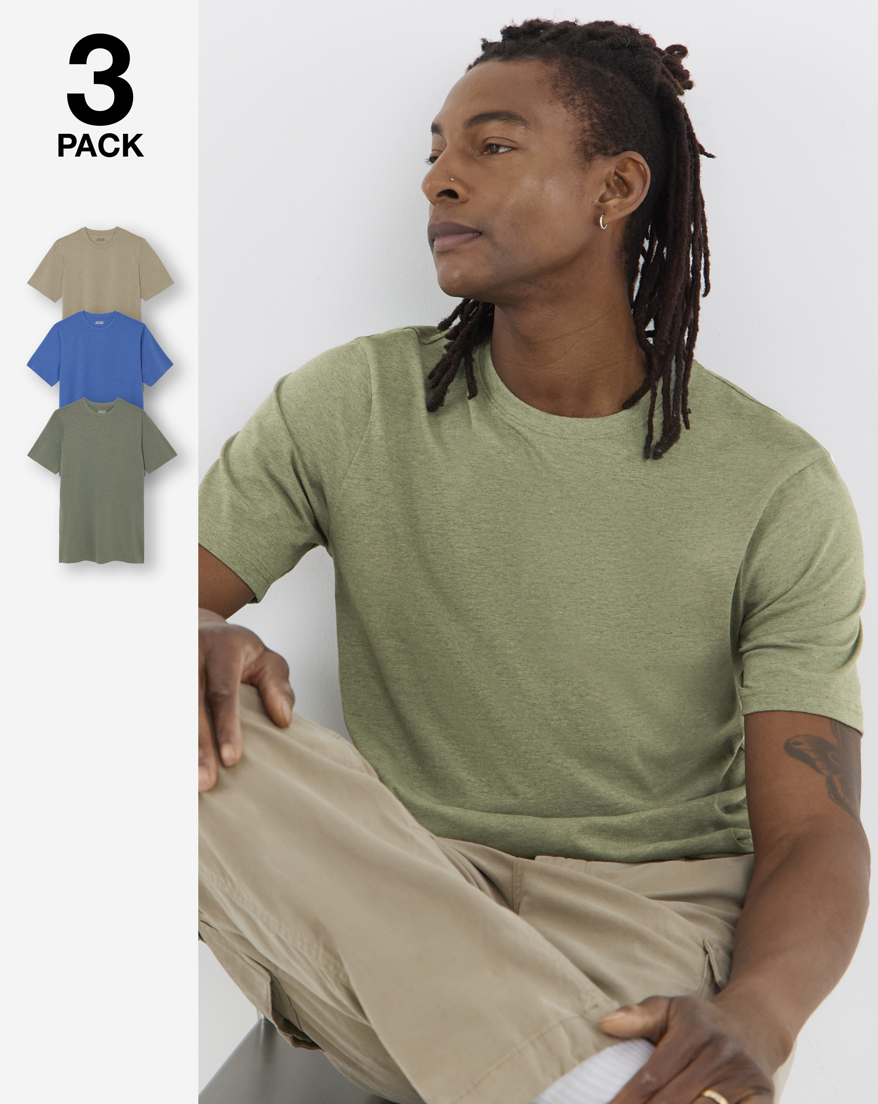 3 Pack Crew Neck T-Shirts Long - Marl