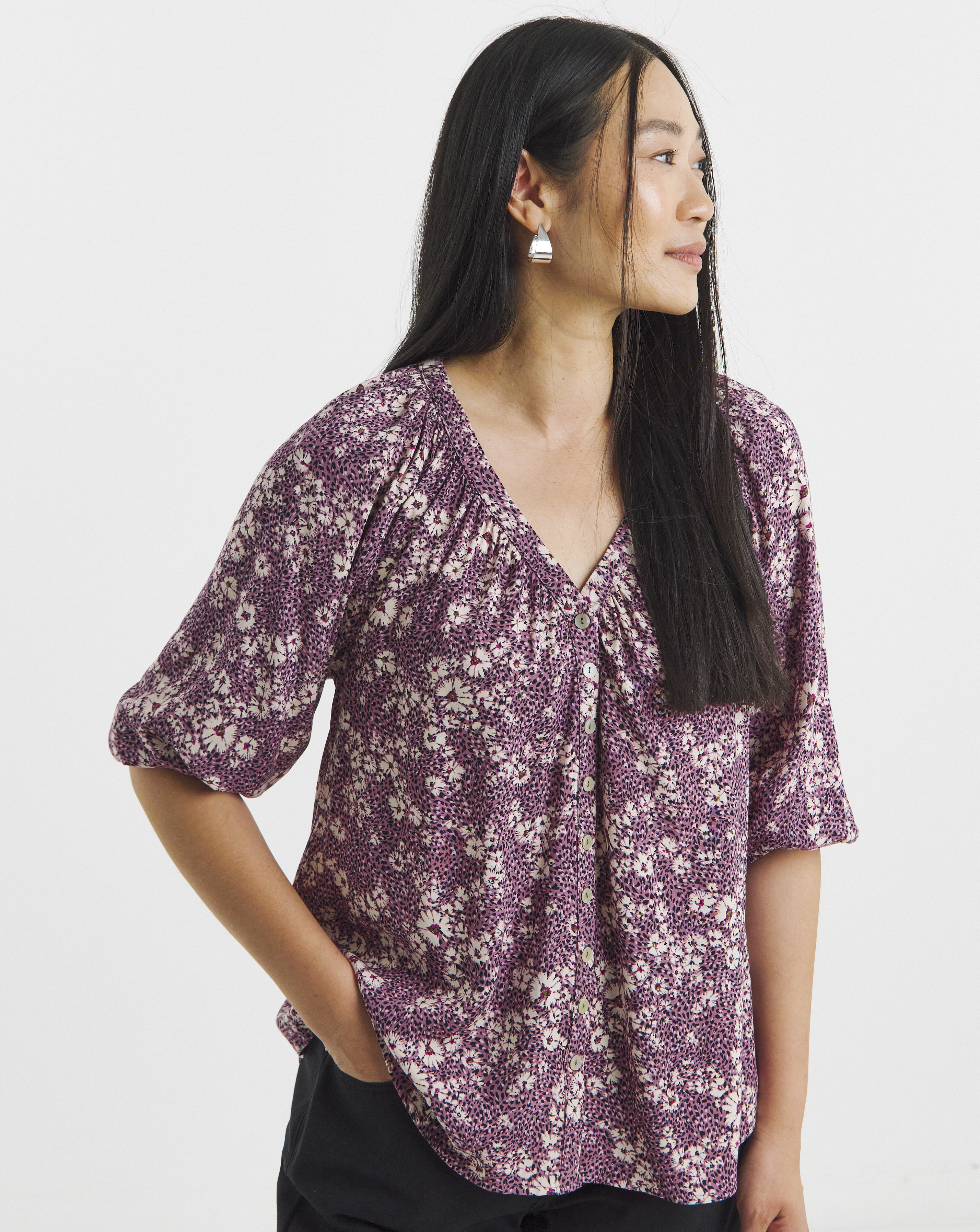 Collarless Button Through Blouse
