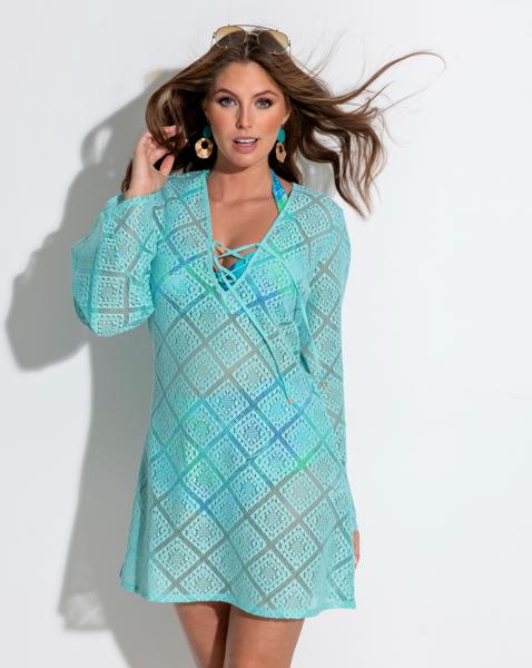 Crochet Lace Long Sleeve Beach Cover Up