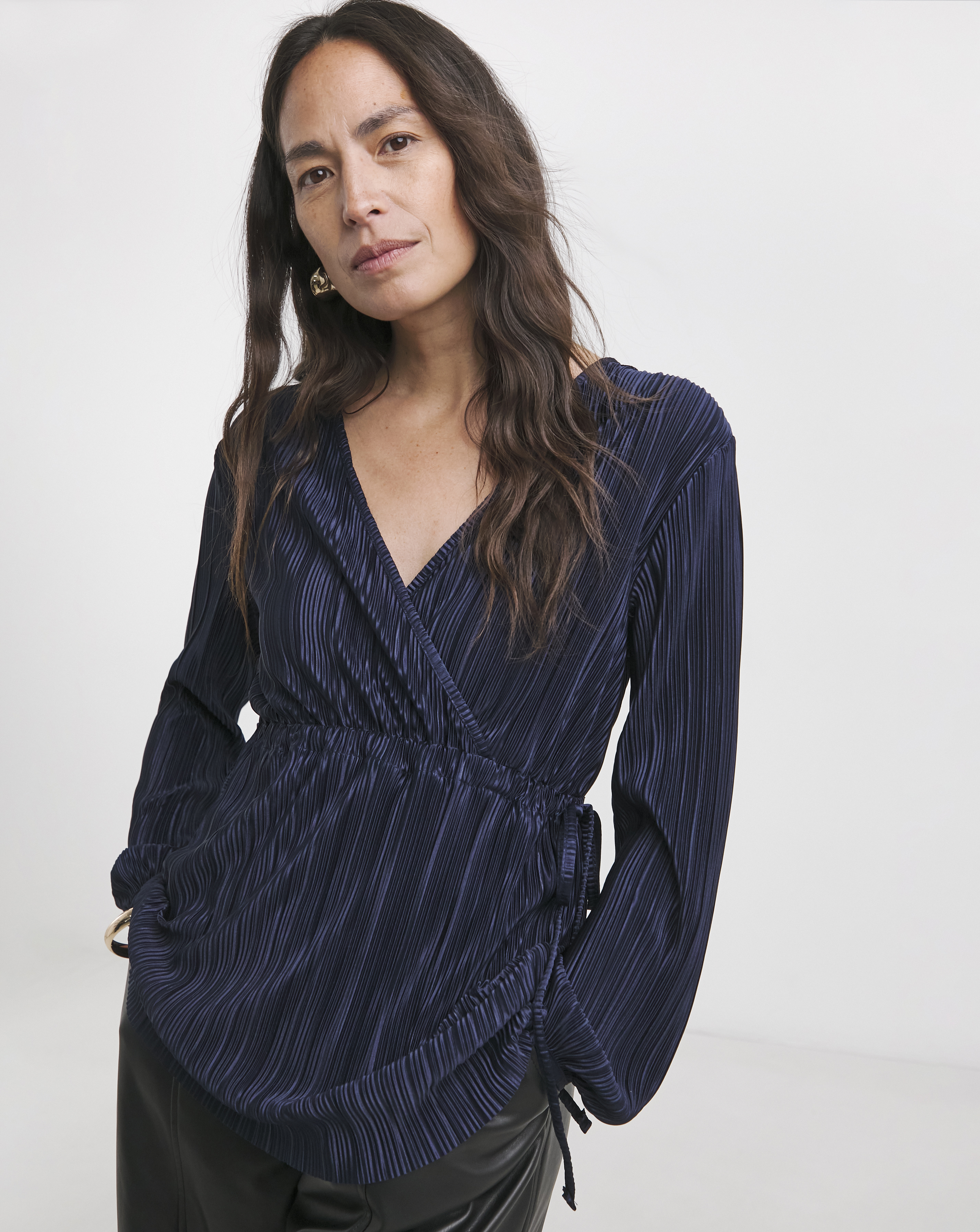 Plisse V Neck Longline Wrap Top
