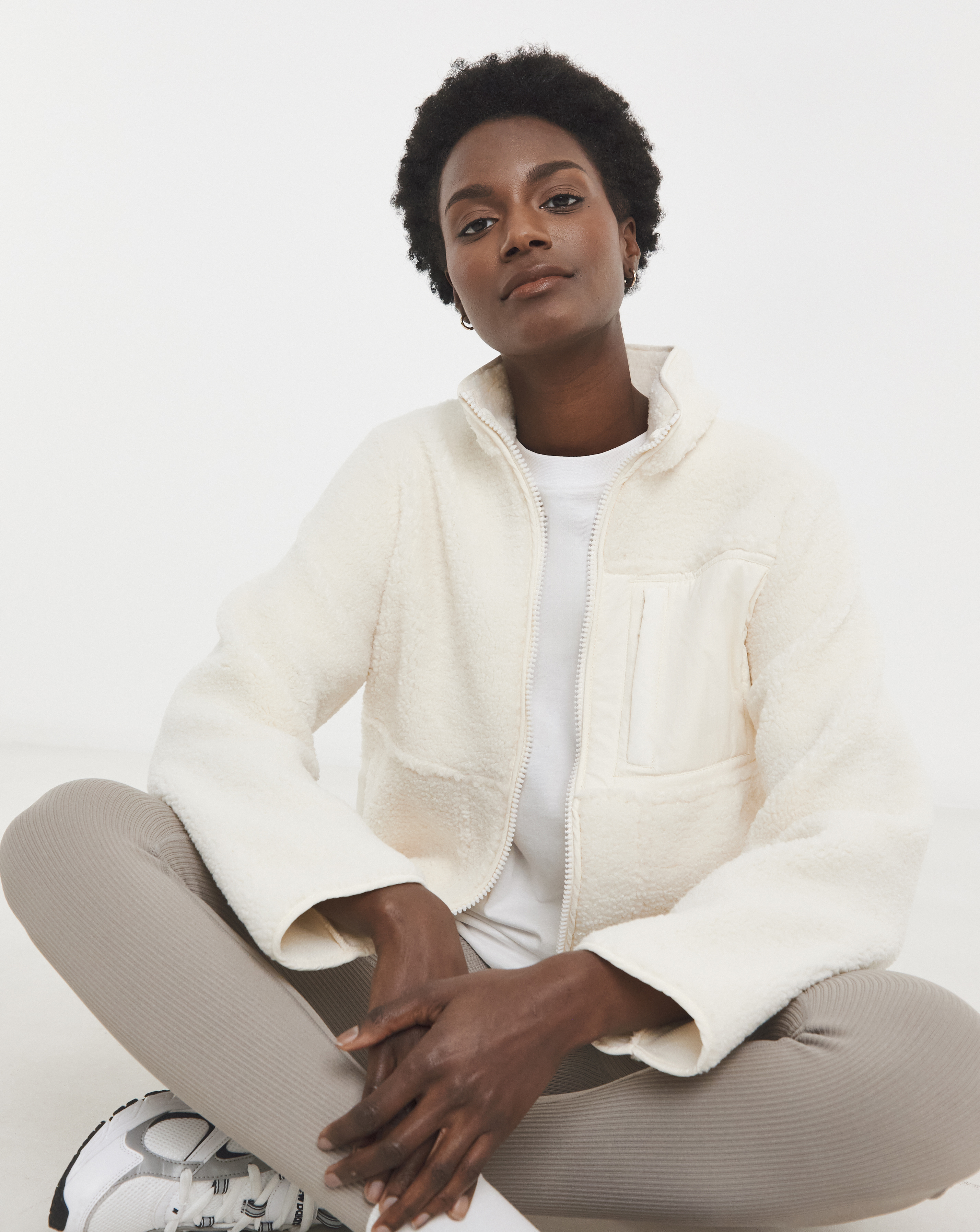 Cream Nylon Pocket Borg Jacket