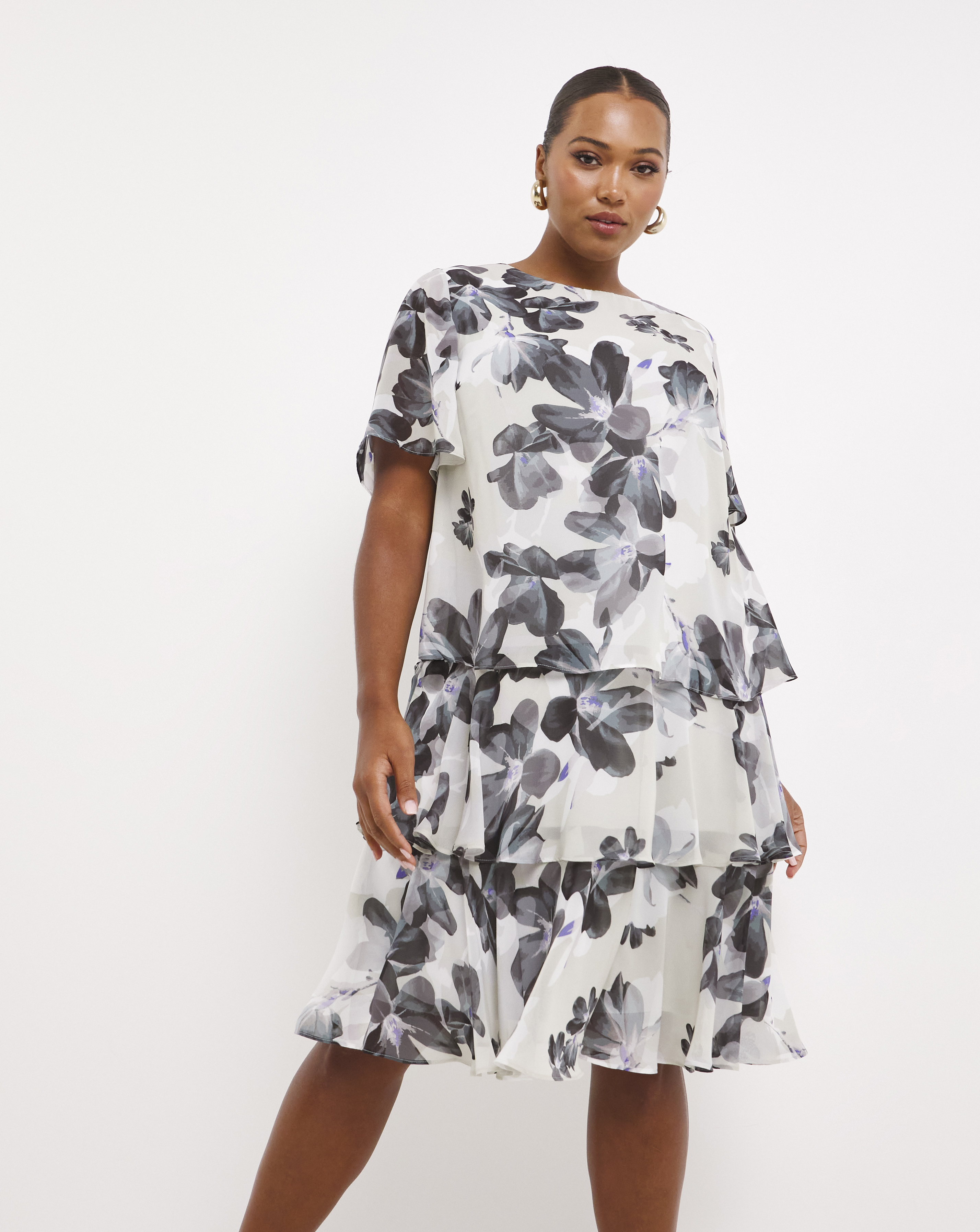 Joanna Hope Floral Printed Tiered Dress