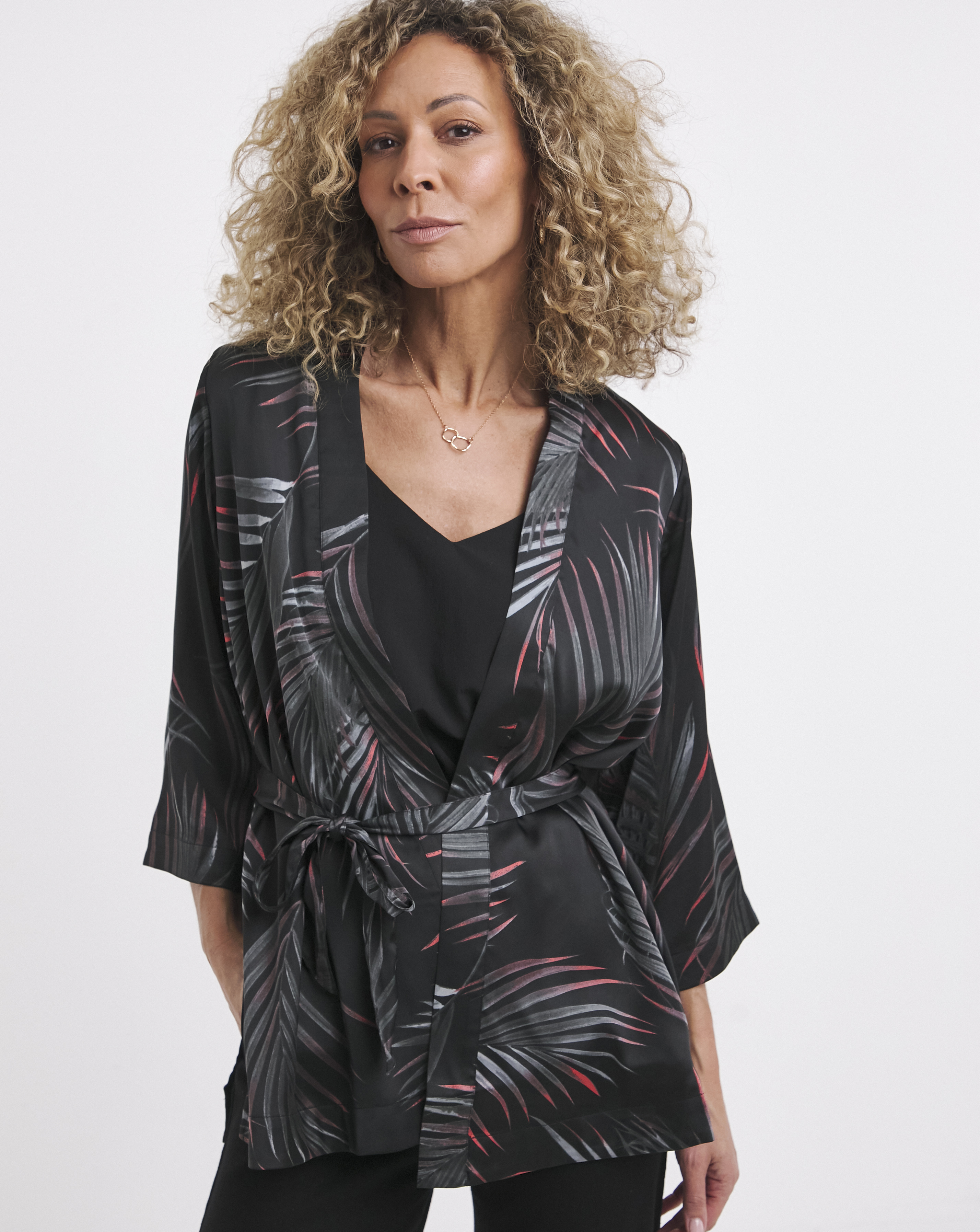 Satin Kimono With Tie Belt