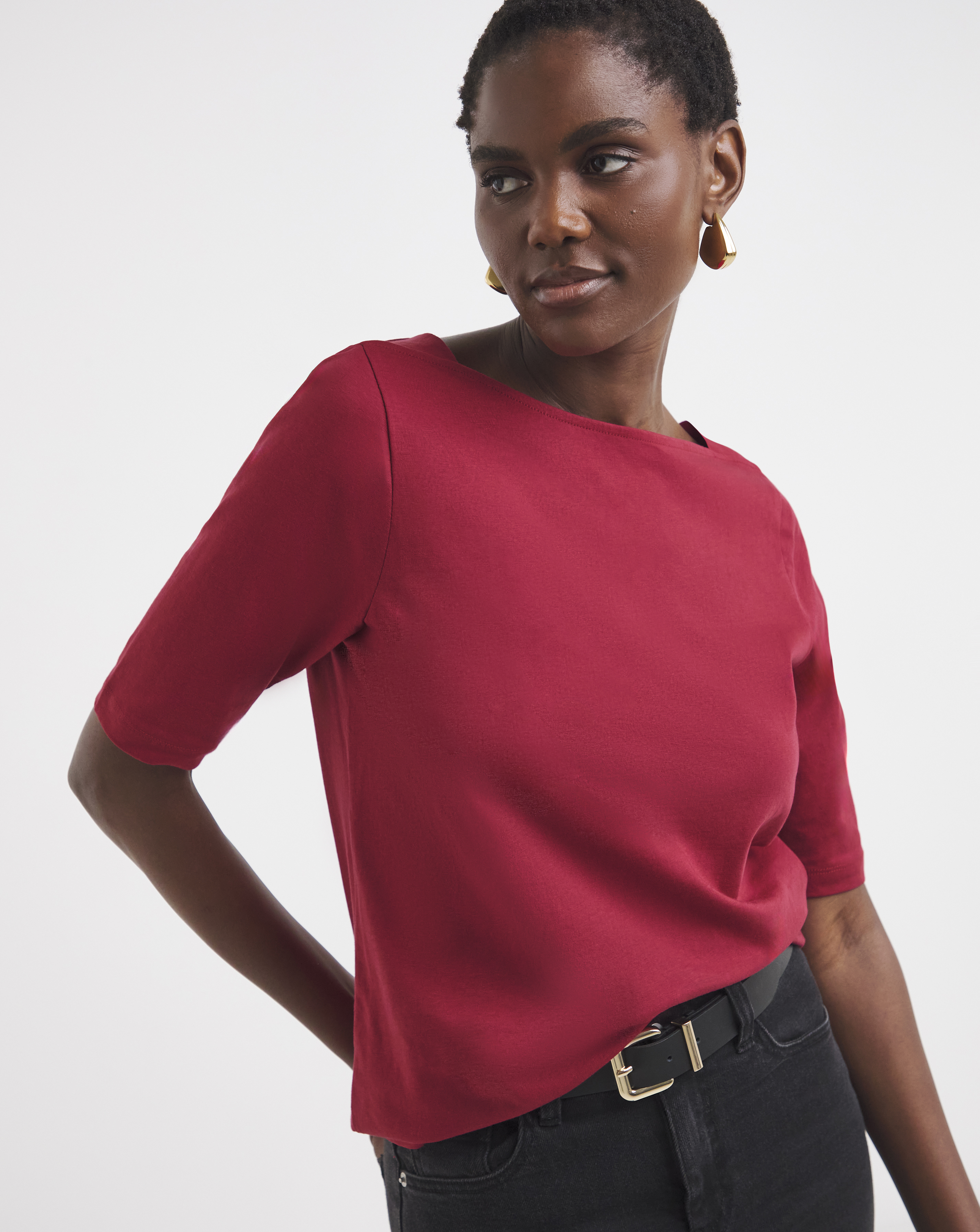Slash Neck 3/4 Sleeve Top