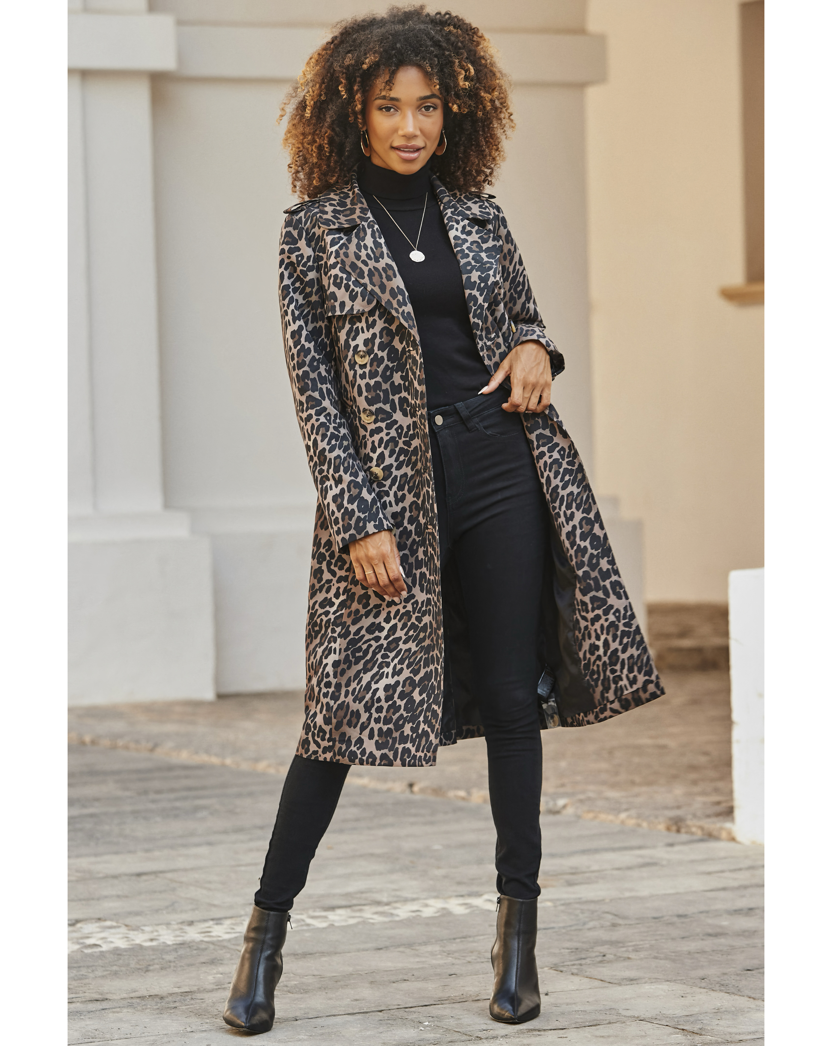Sosandar Animal Print Trench Coat