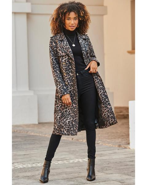 Sosandar Animal Print Trench Coat
