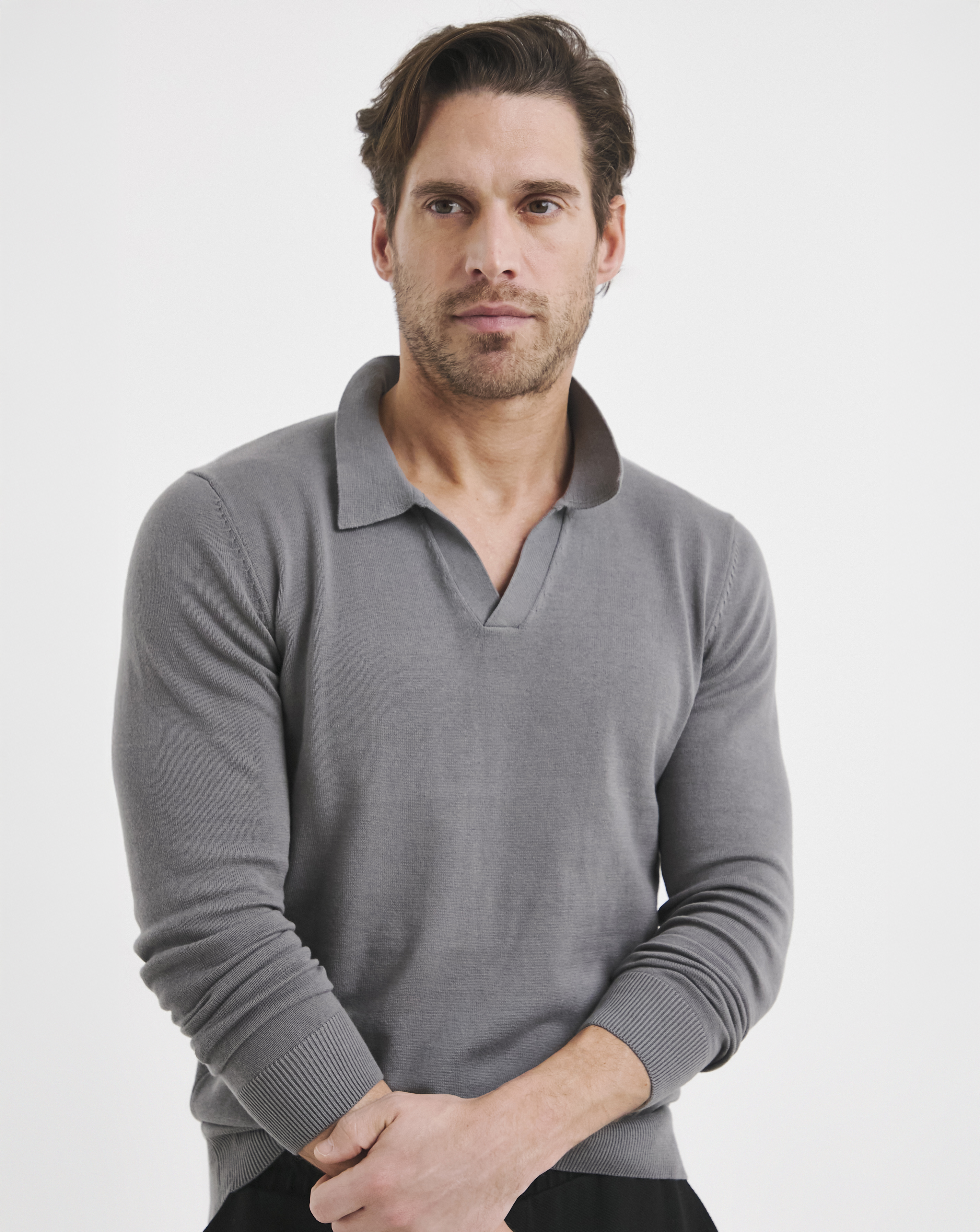 Charcoal Knitted Trophy Neck Polo