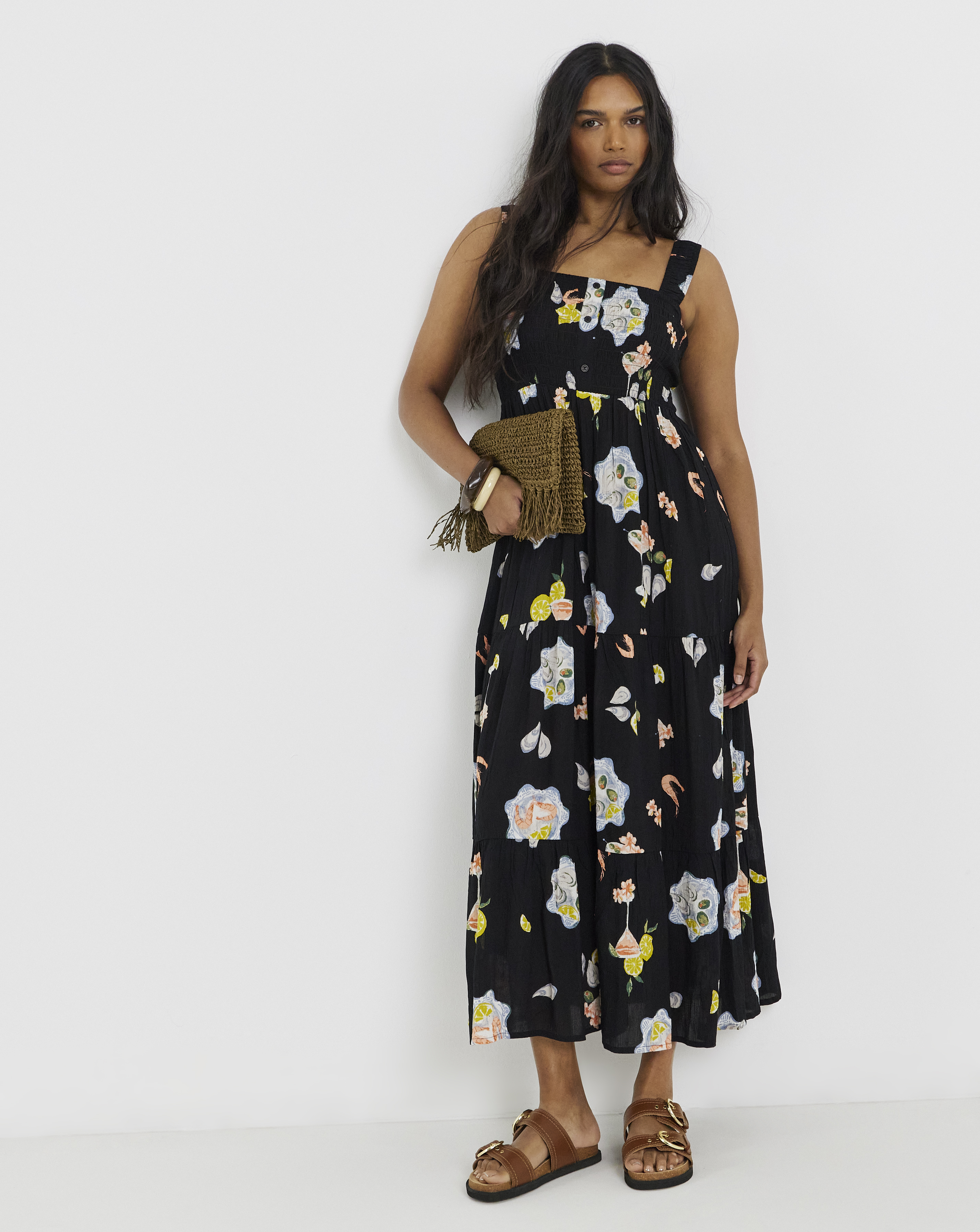 Crinkle Maxi Dress With Shirred Detail