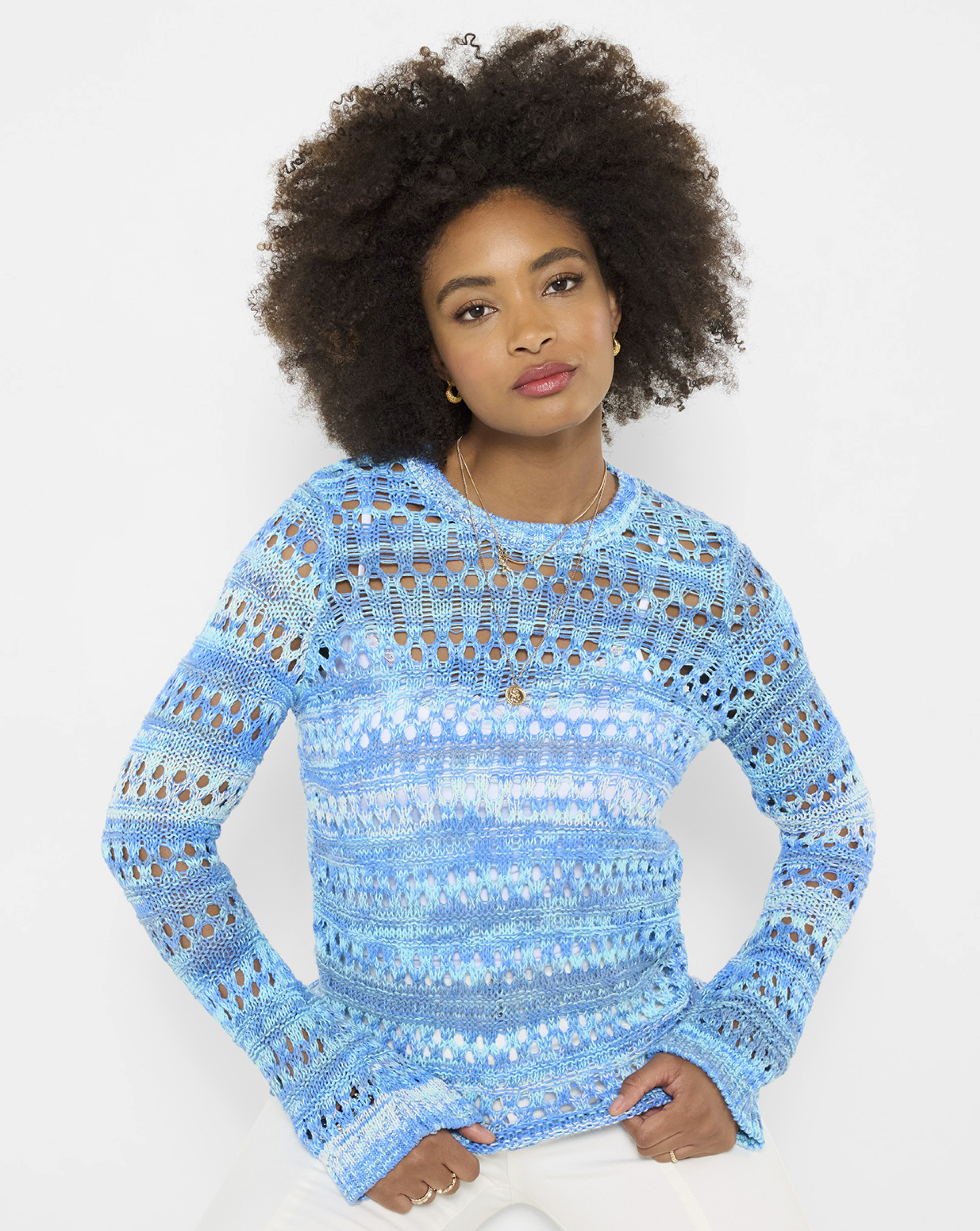 JB Summer Blues Boho Open Knit Jumper