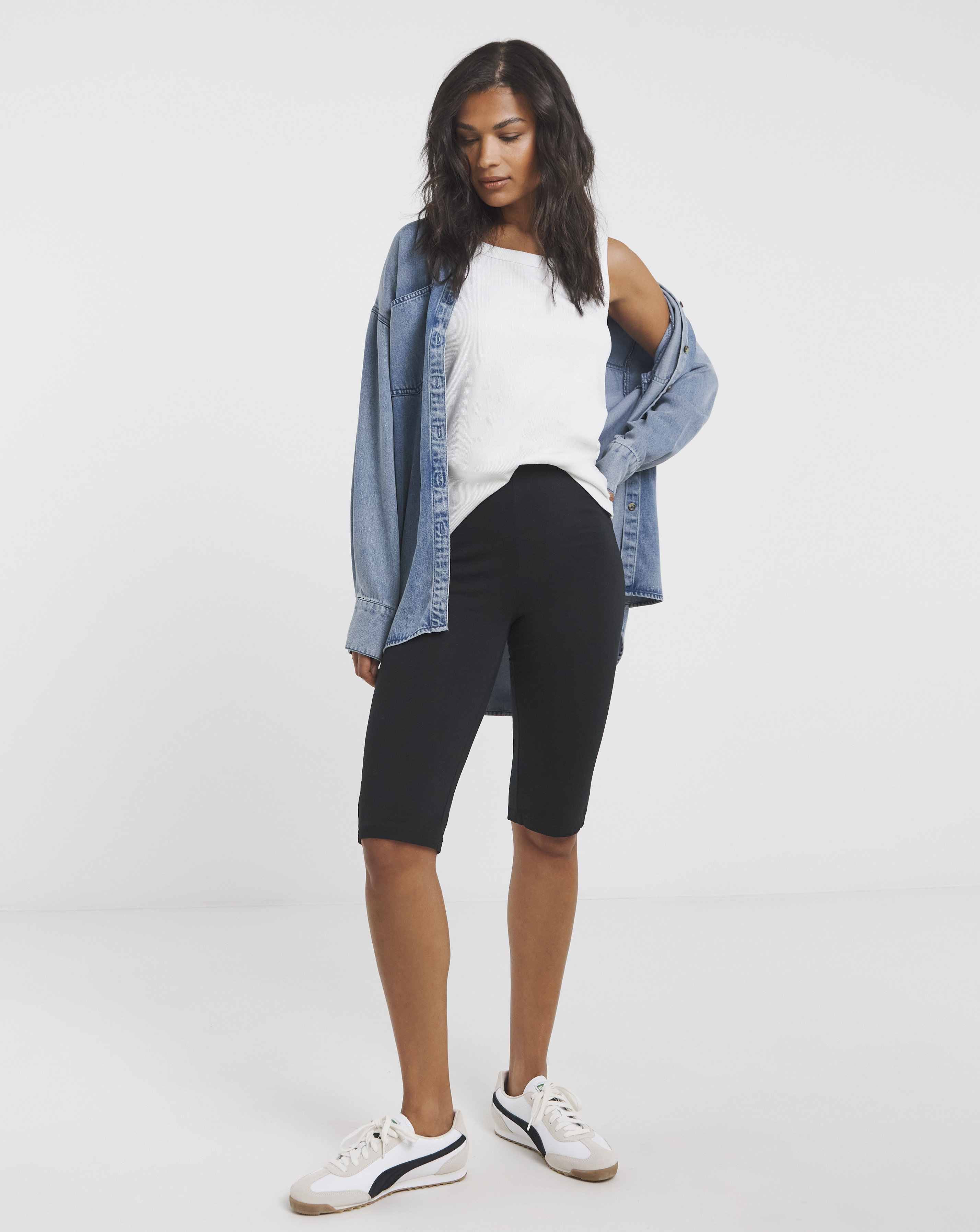 Black Knee Length Cotton Cycling Short