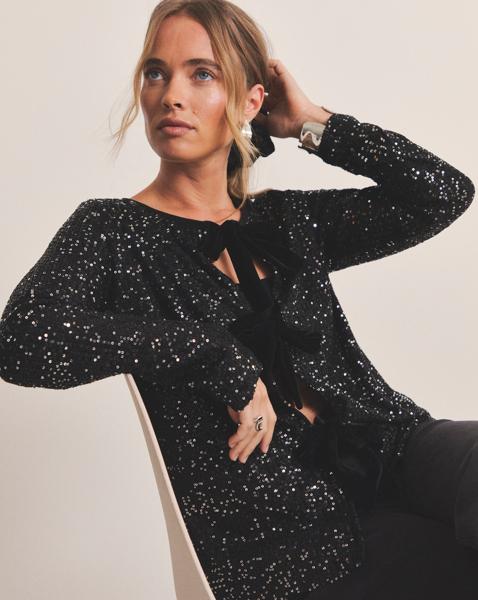 Bow Linear Sequin Cardigan