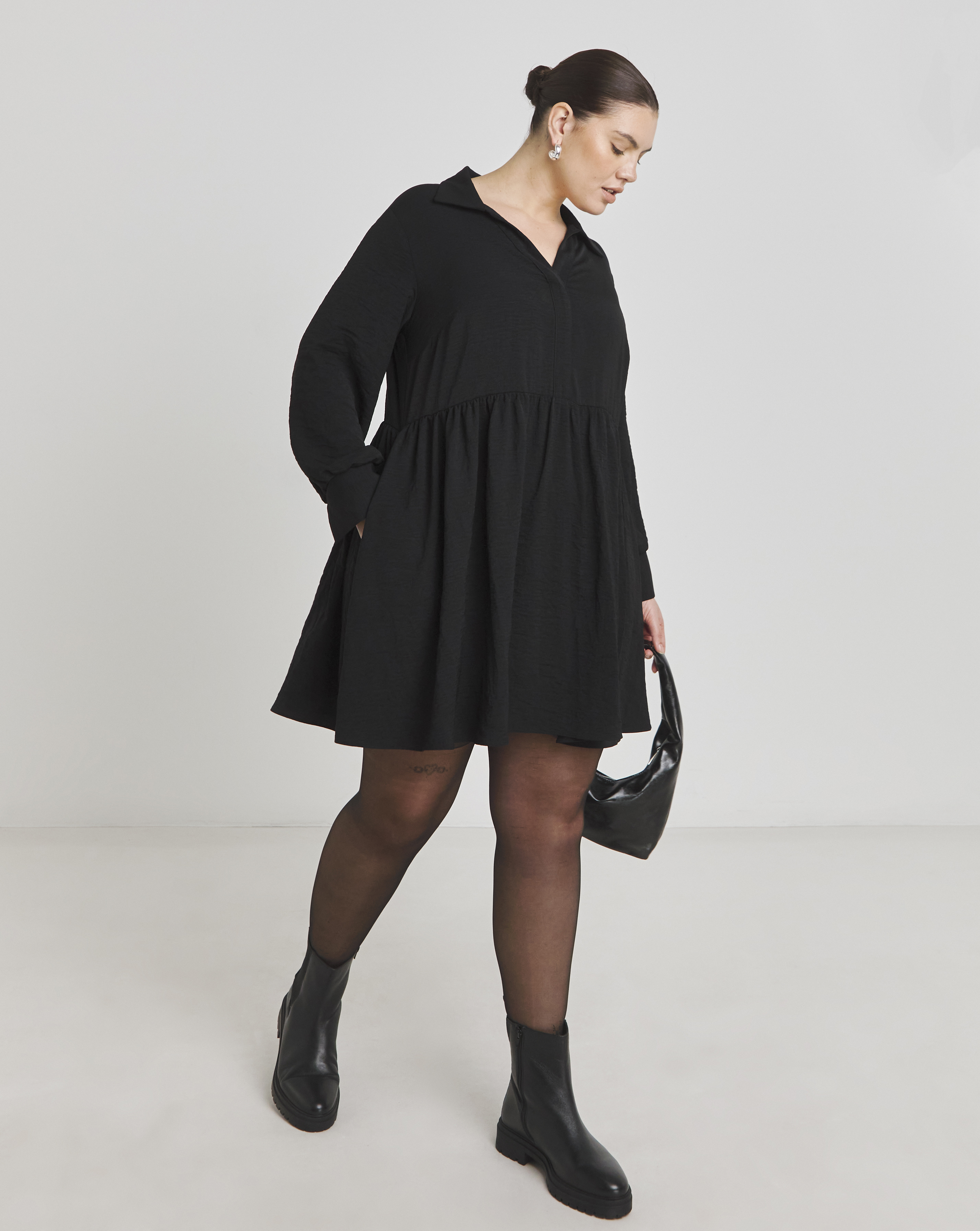 Simply Be - Women's Black Herringbone Smock Dress - Size 12 - Black - 100% Polyester